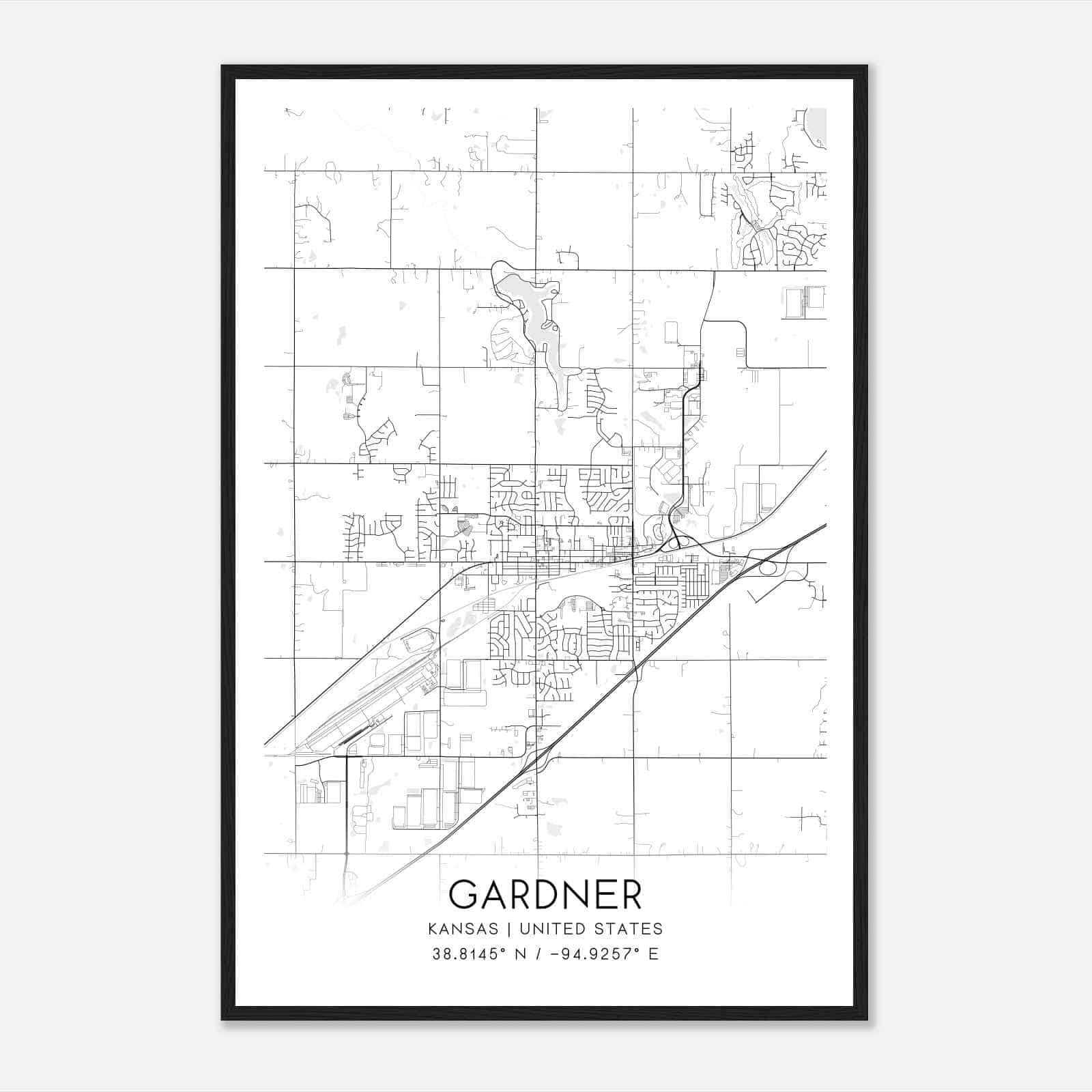 Gardner Kansas Map Poster, Modern Home Decor Wall Art Print