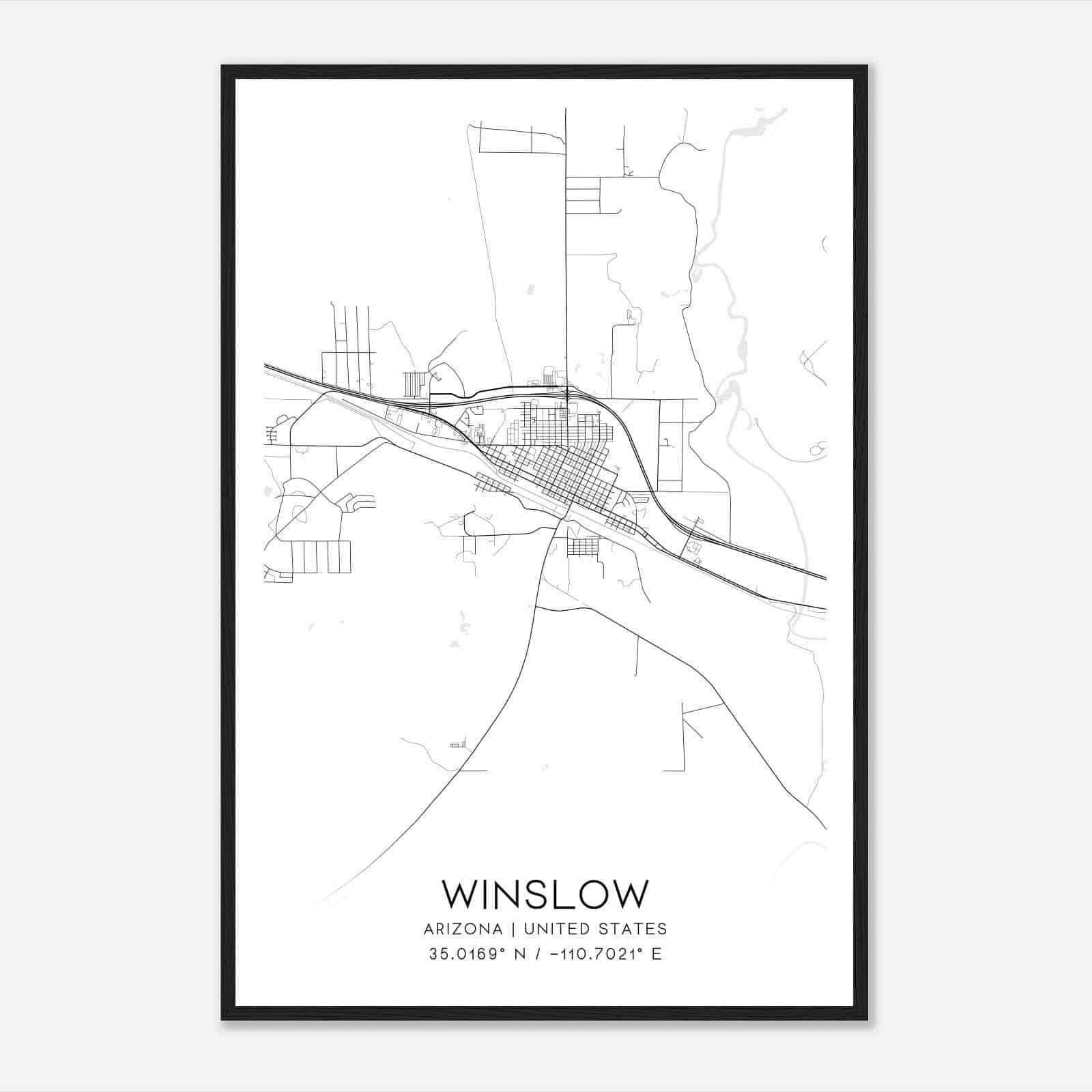 Winslow Arizona Map Poster, Modern Home Decor Wall Art Print