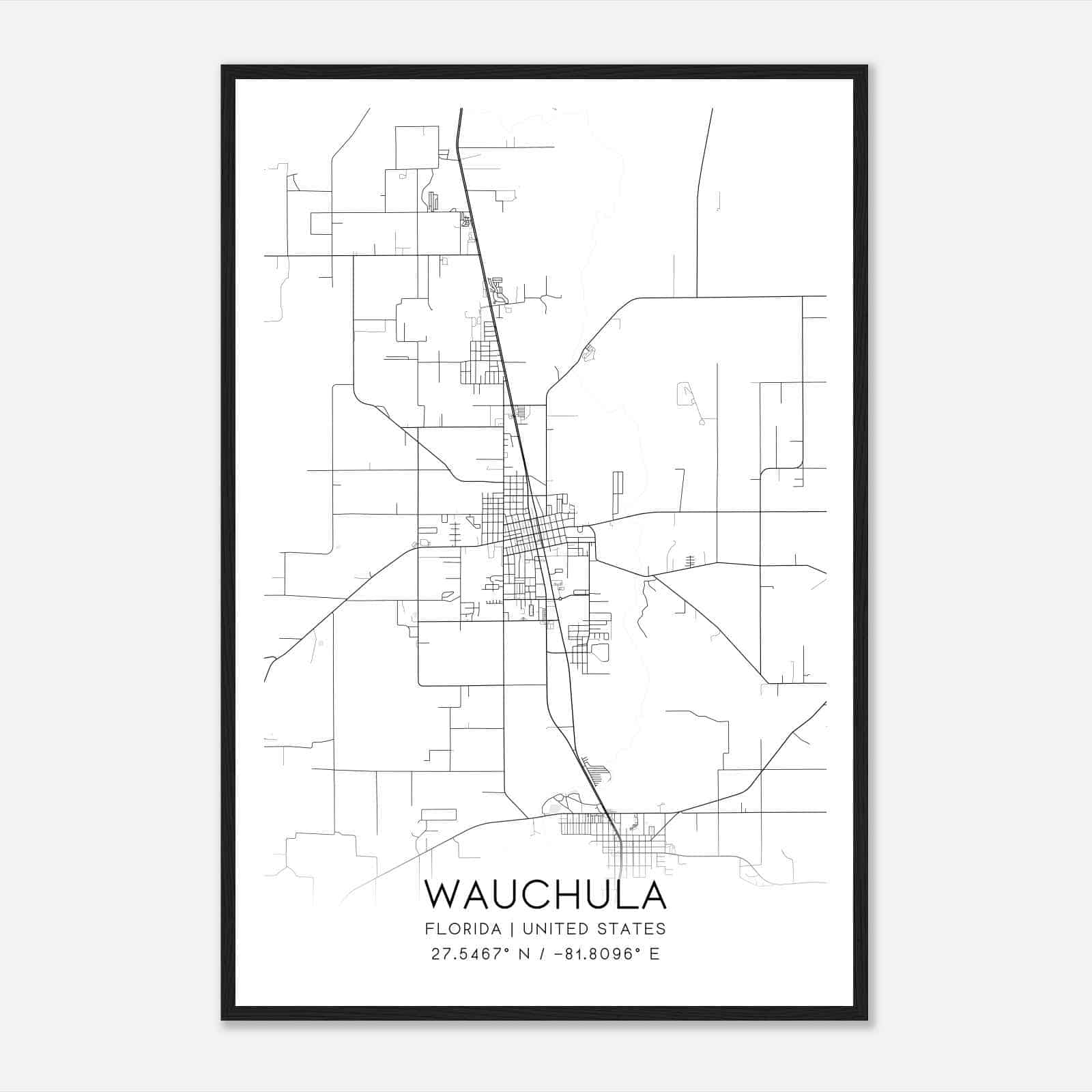 Wauchula Florida Map Poster, Modern Home Decor Wall Art Print