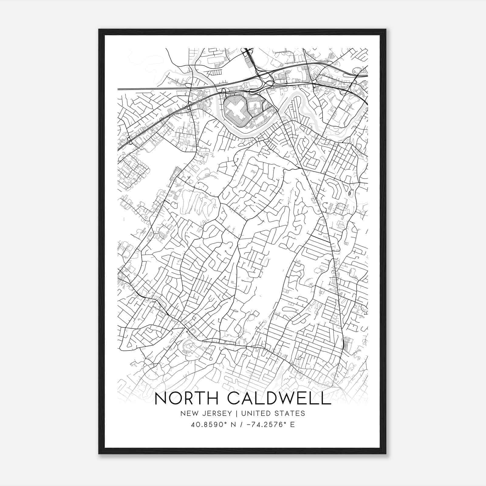 North Caldwell New Jersey Map Poster, Modern Home Decor Wall Art Print