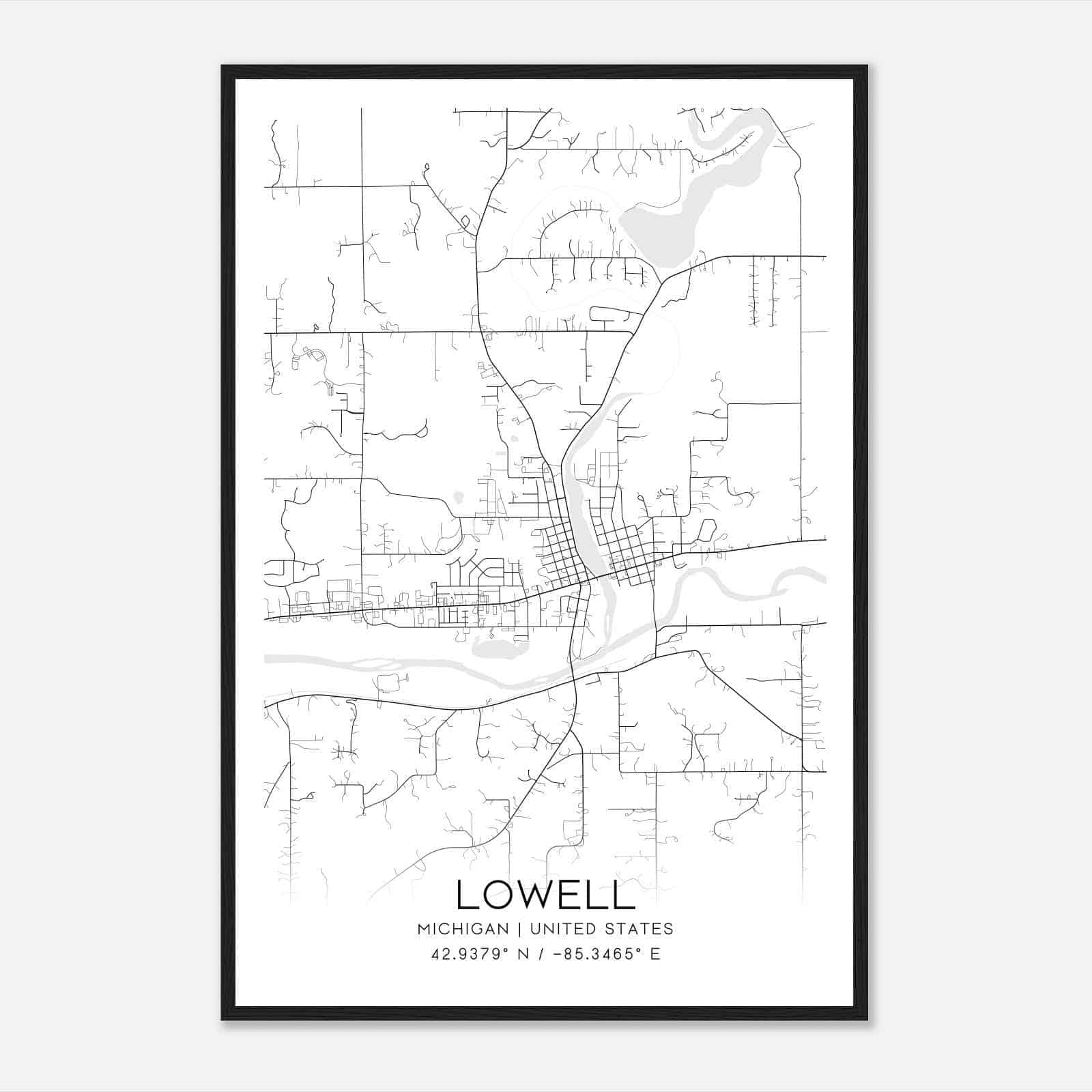 Lowell Michigan Map Poster, Modern Home Decor Wall Art Print
