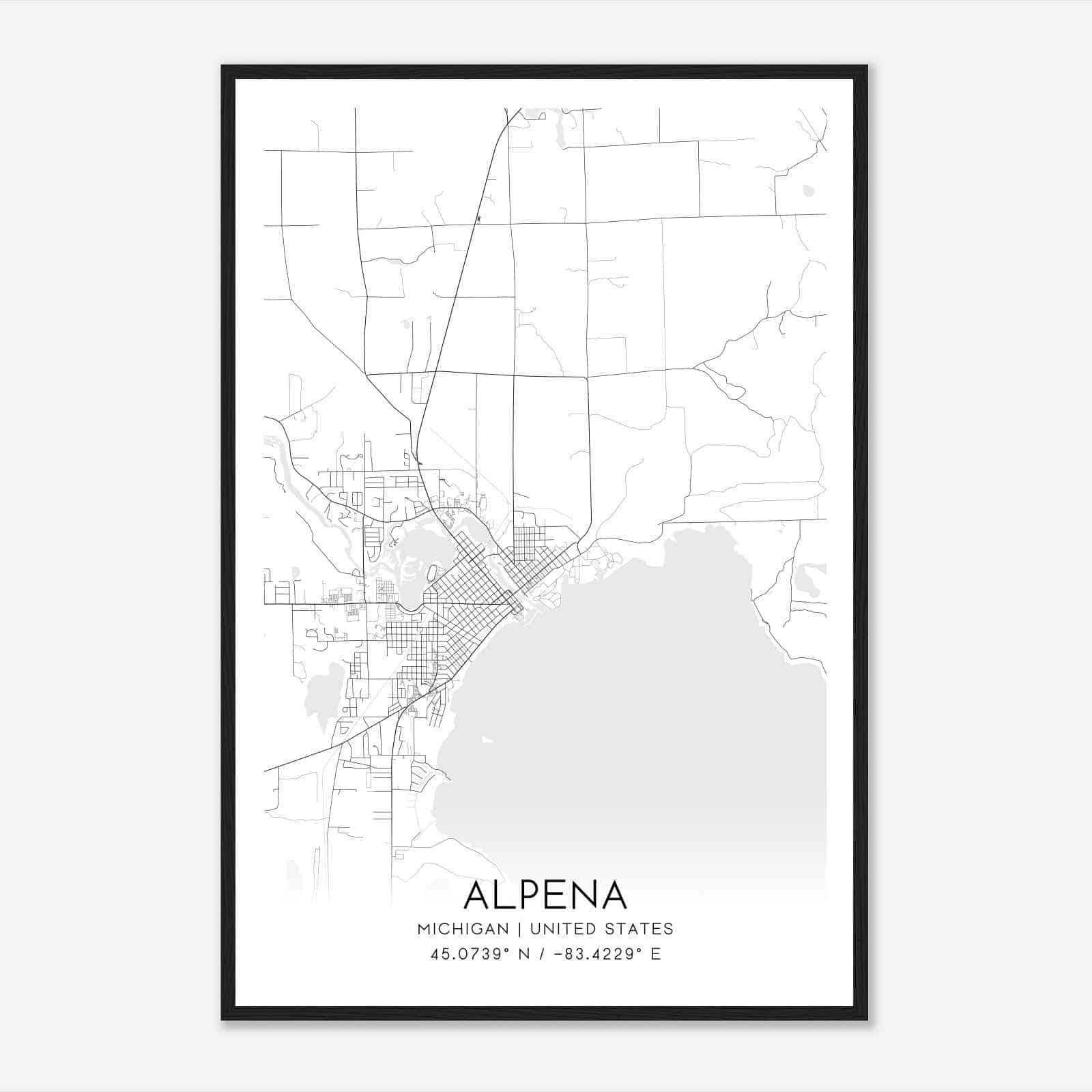 Alpena Michigan Map Poster, Modern Home Decor Wall Art Print