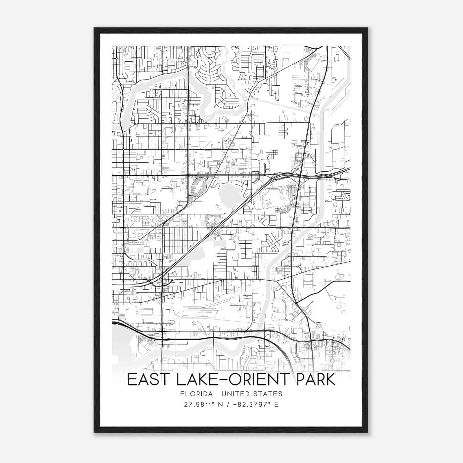 East Lake-Orient Park Florida Map Poster, Modern Home Decor Wall Art Print