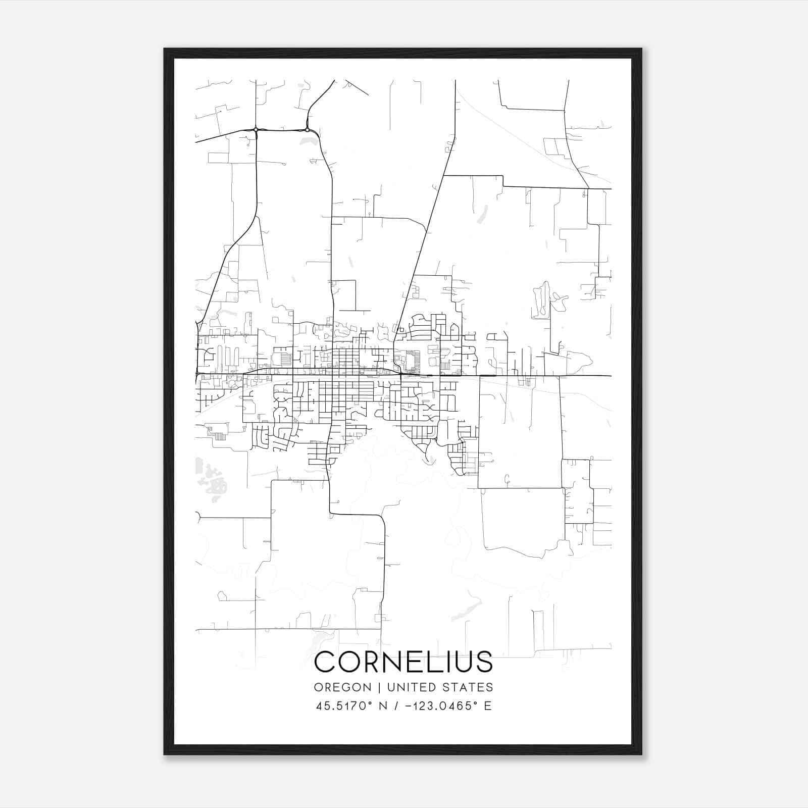 Cornelius Oregon Map Poster, Modern Home Decor Wall Art Print