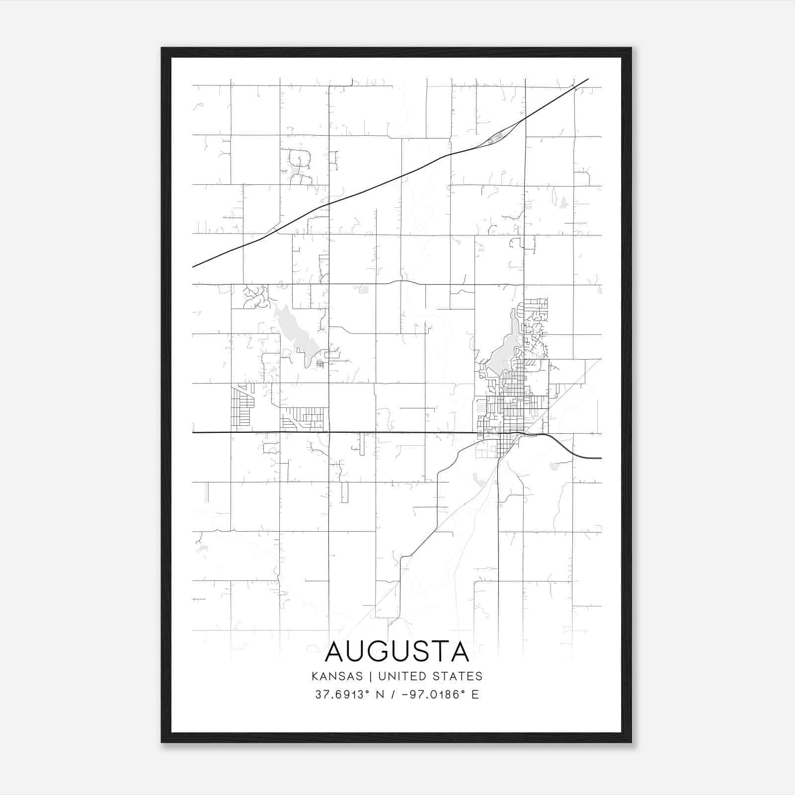 Augusta Kansas Map Poster, Modern Home Decor Wall Art Print
