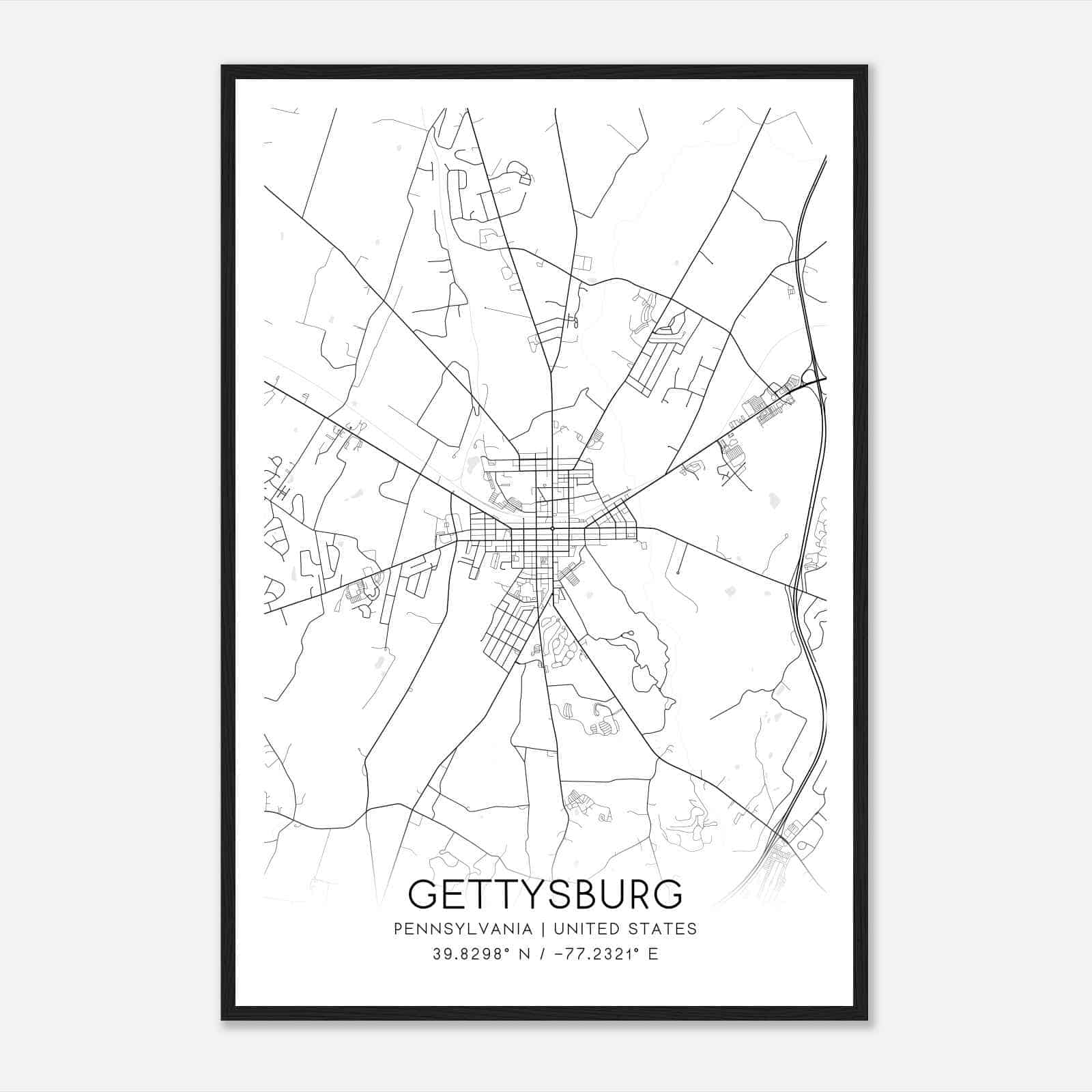 Gettysburg Pennsylvania Map Poster, Modern Home Decor Wall Art Print