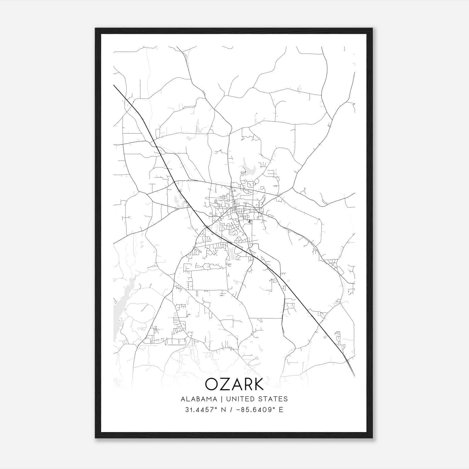 Ozark Alabama Map Poster, Modern Home Decor Wall Art Print