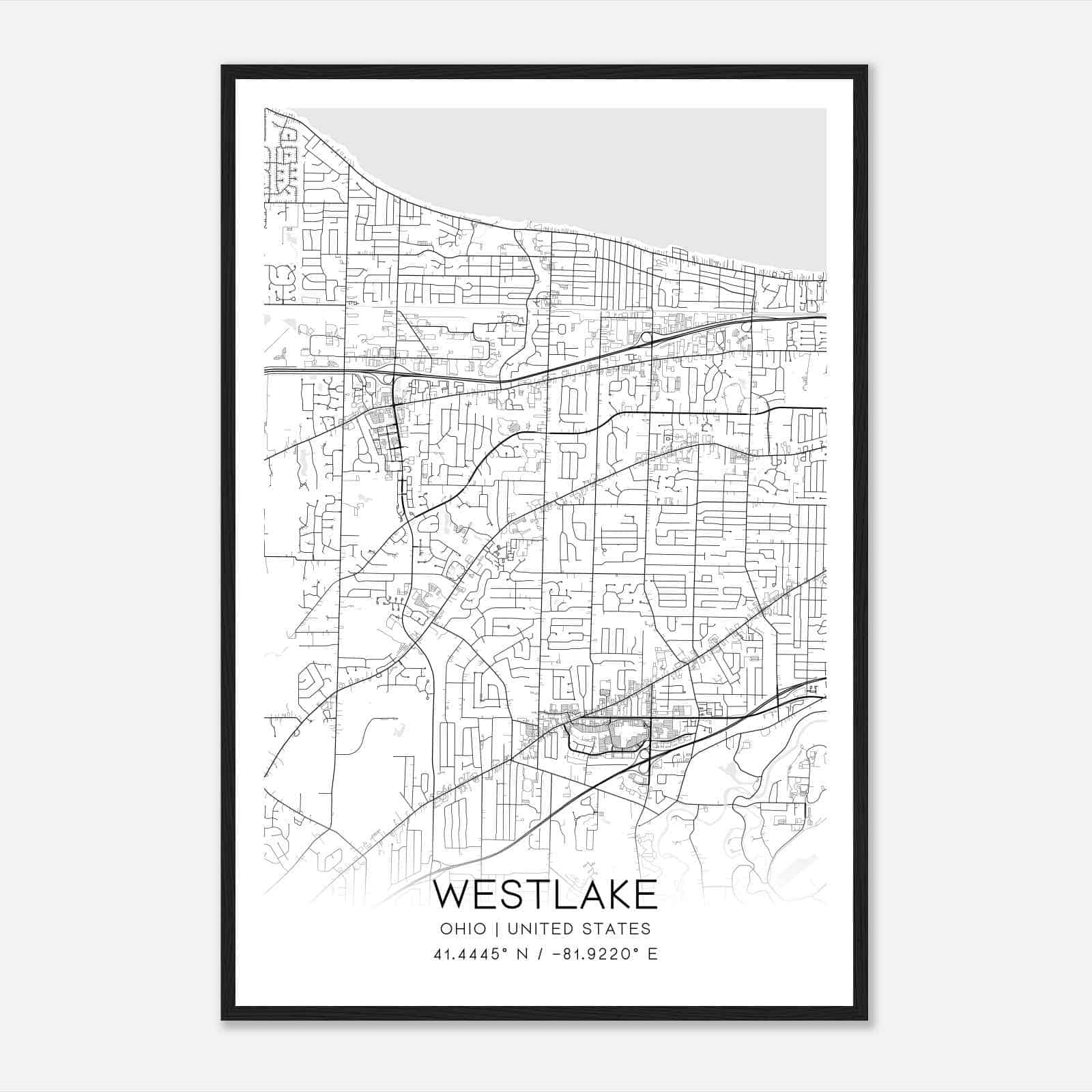 Westlake Ohio Map Poster, Modern Home Decor Wall Art Print