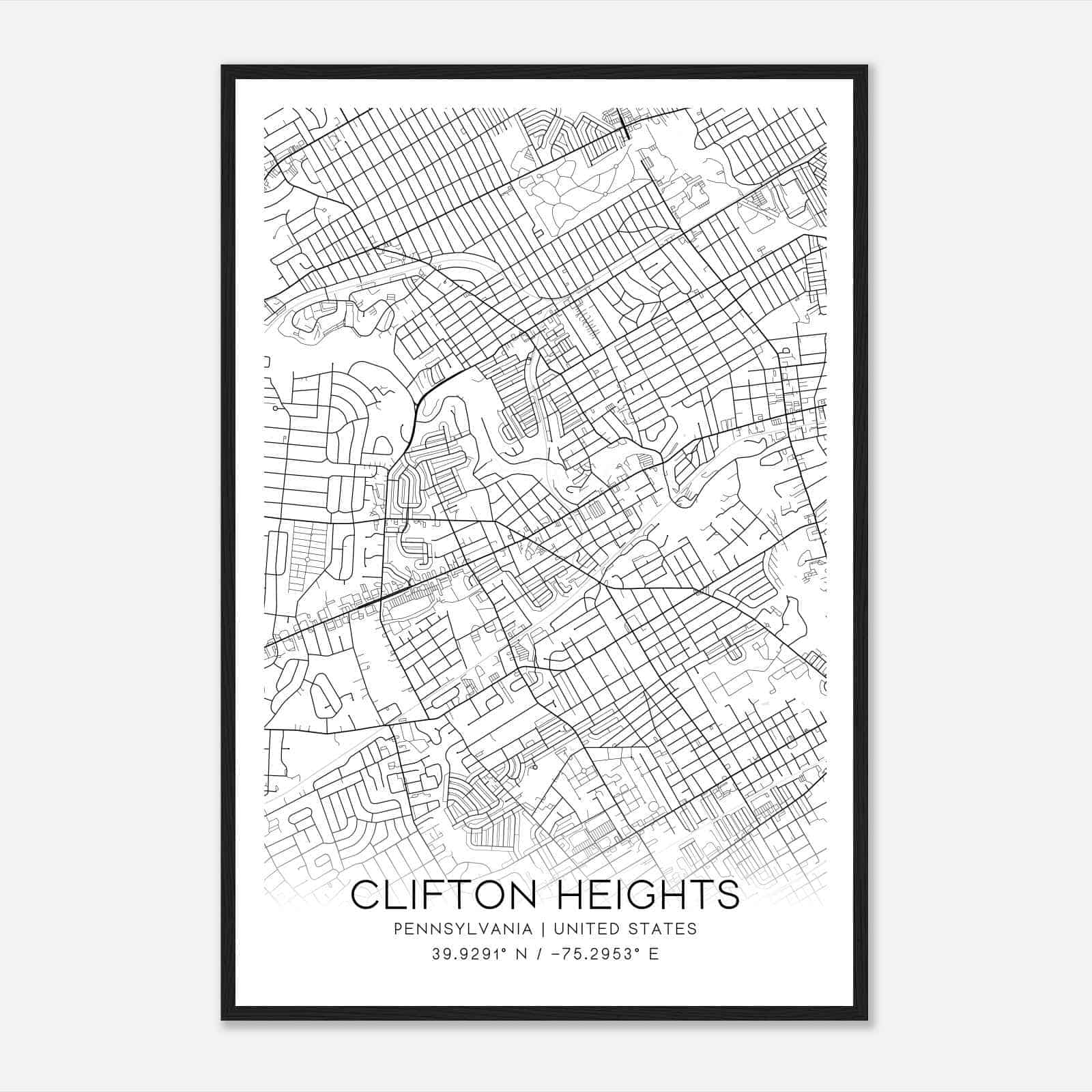 Clifton Heights Pennsylvania Map Poster, Modern Home Decor Wall Art Print