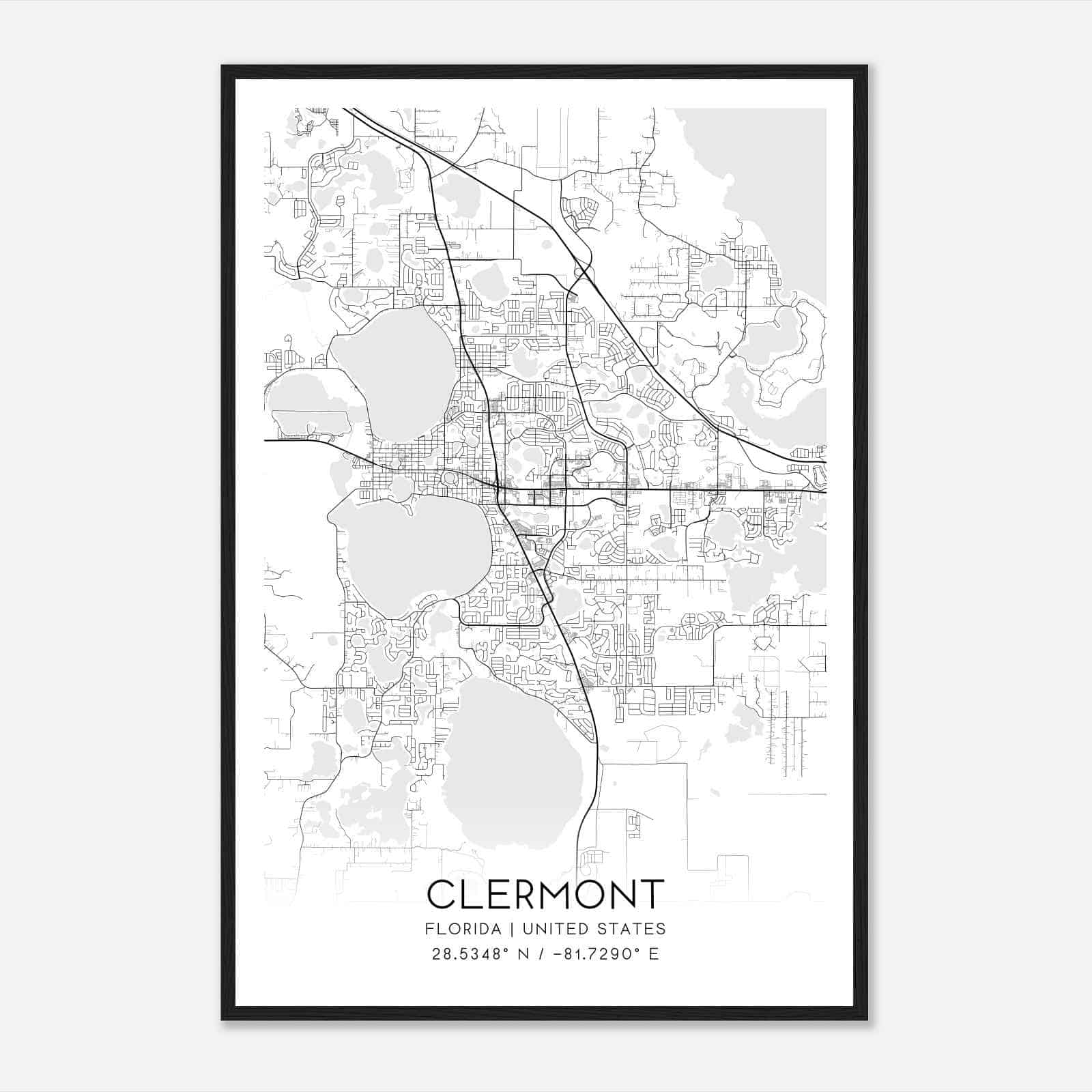 Clermont Florida Map Poster, Modern Home Decor Wall Art Print