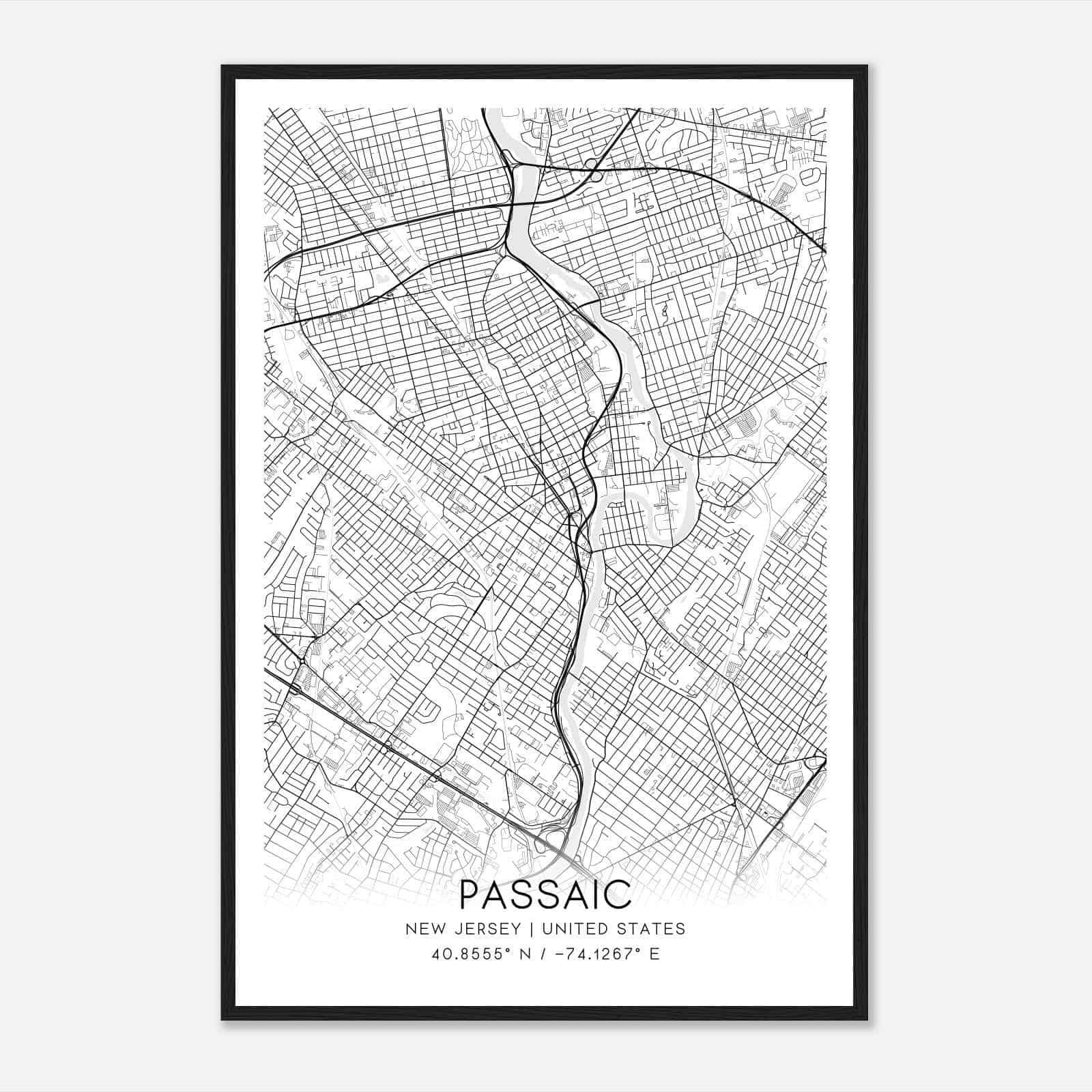Passaic New Jersey Map Poster, Modern Home Decor Wall Art Print