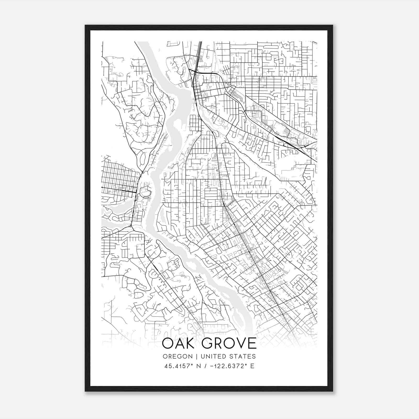 Oak Grove Oregon Map Poster, Modern Home Decor Wall Art Print