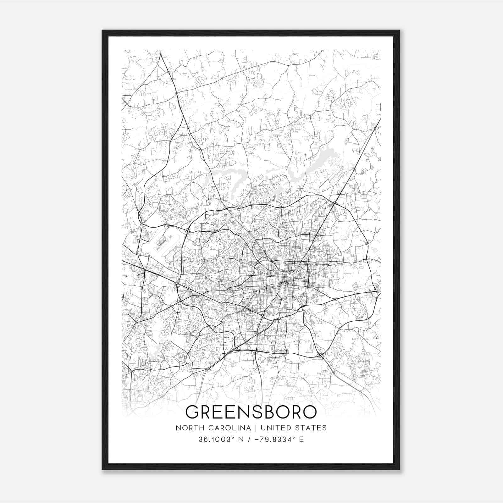 Greensboro North Carolina Map Poster, Modern Home Decor Wall Art Print
