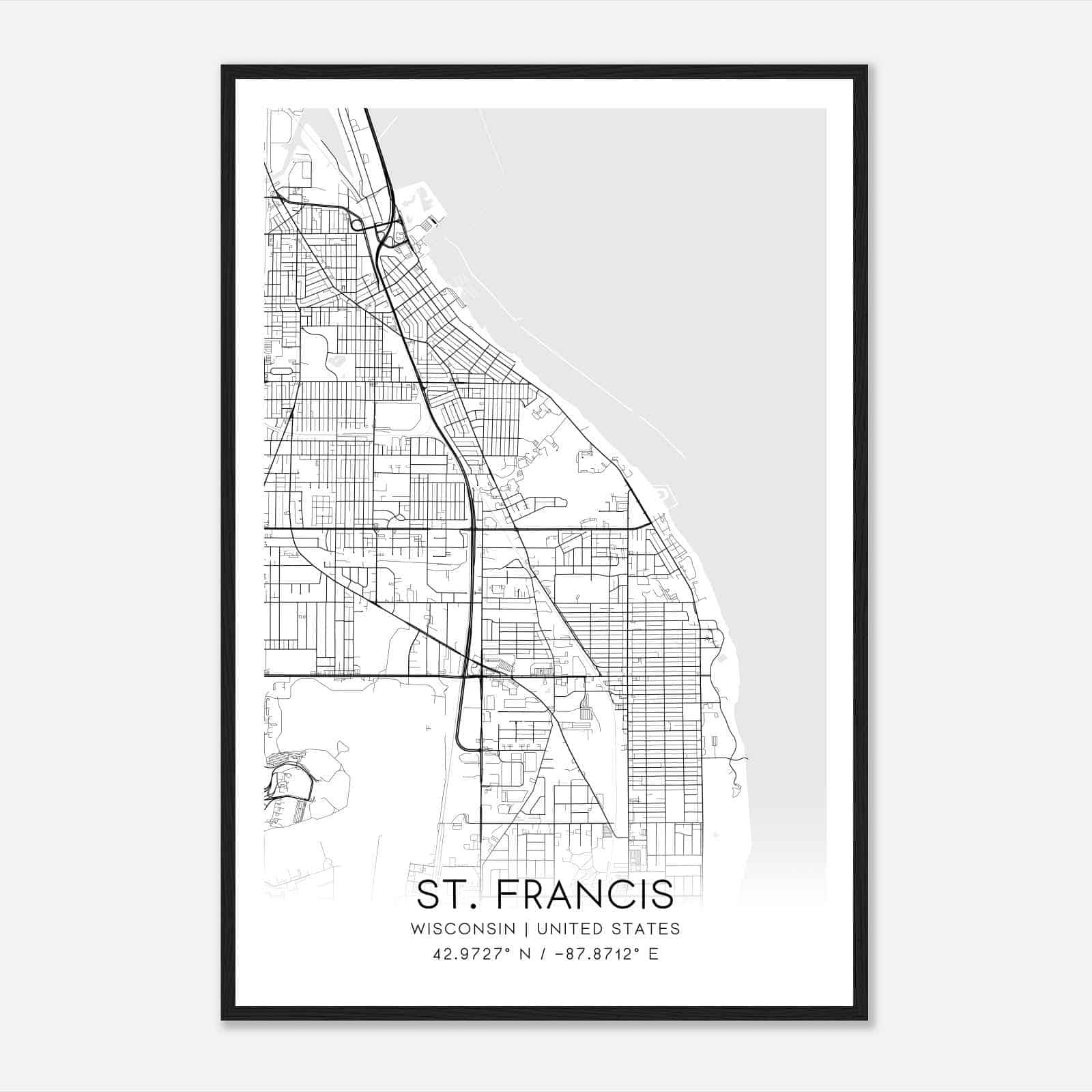St. Francis Wisconsin Map Poster, Modern Home Decor Wall Art Print