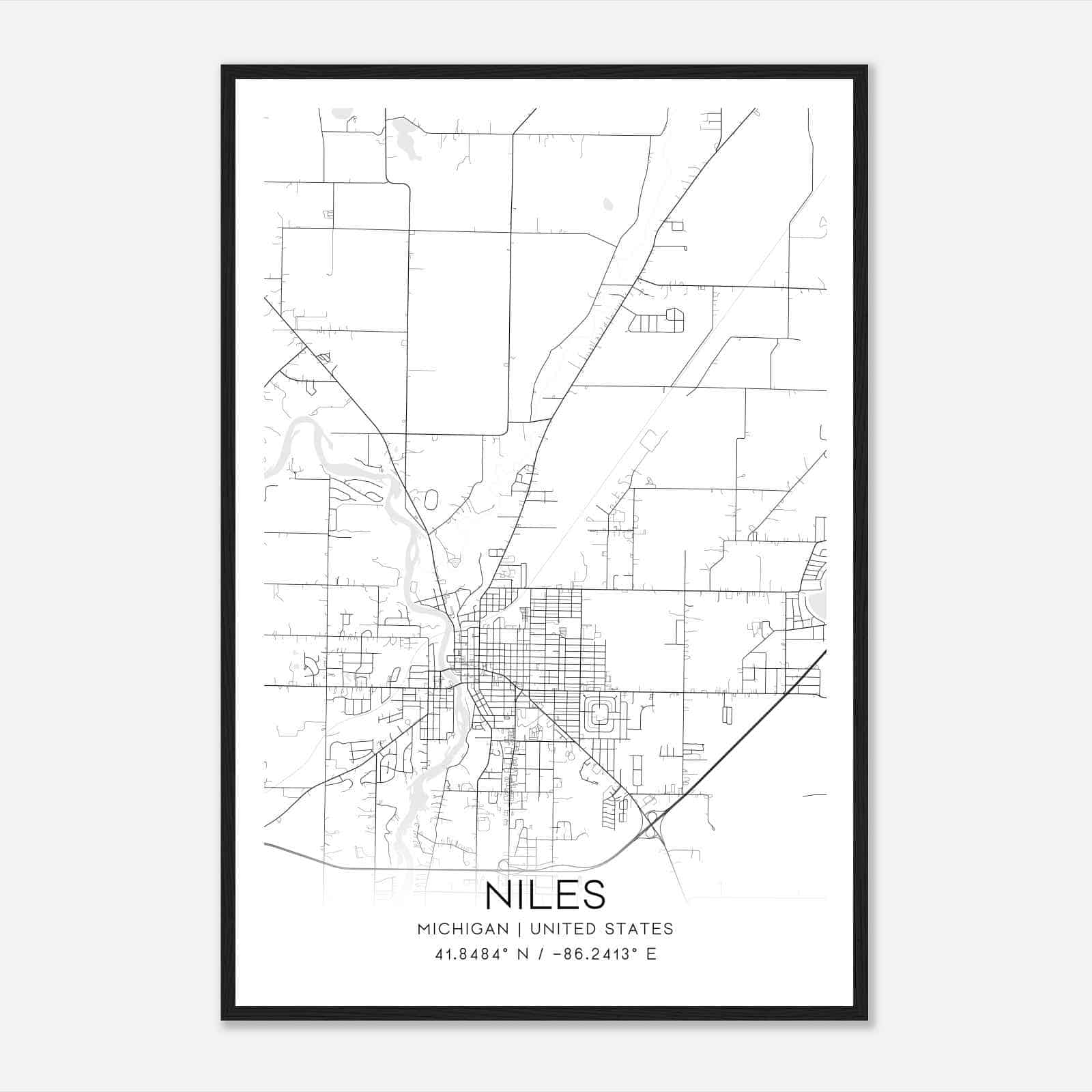Niles Michigan Map Poster, Modern Home Decor Wall Art Print