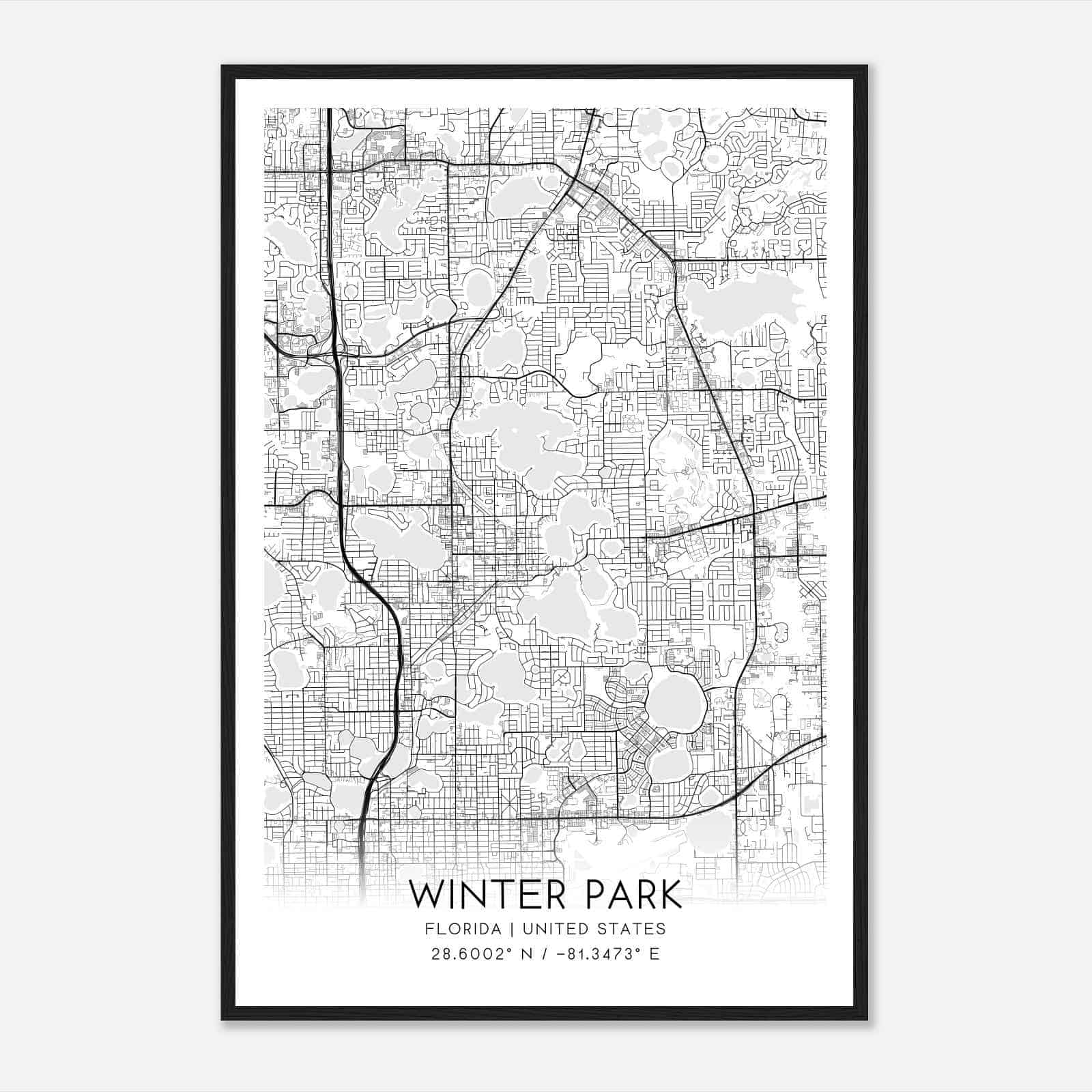 Winter Park Florida Map Poster, Modern Home Decor Wall Art Print