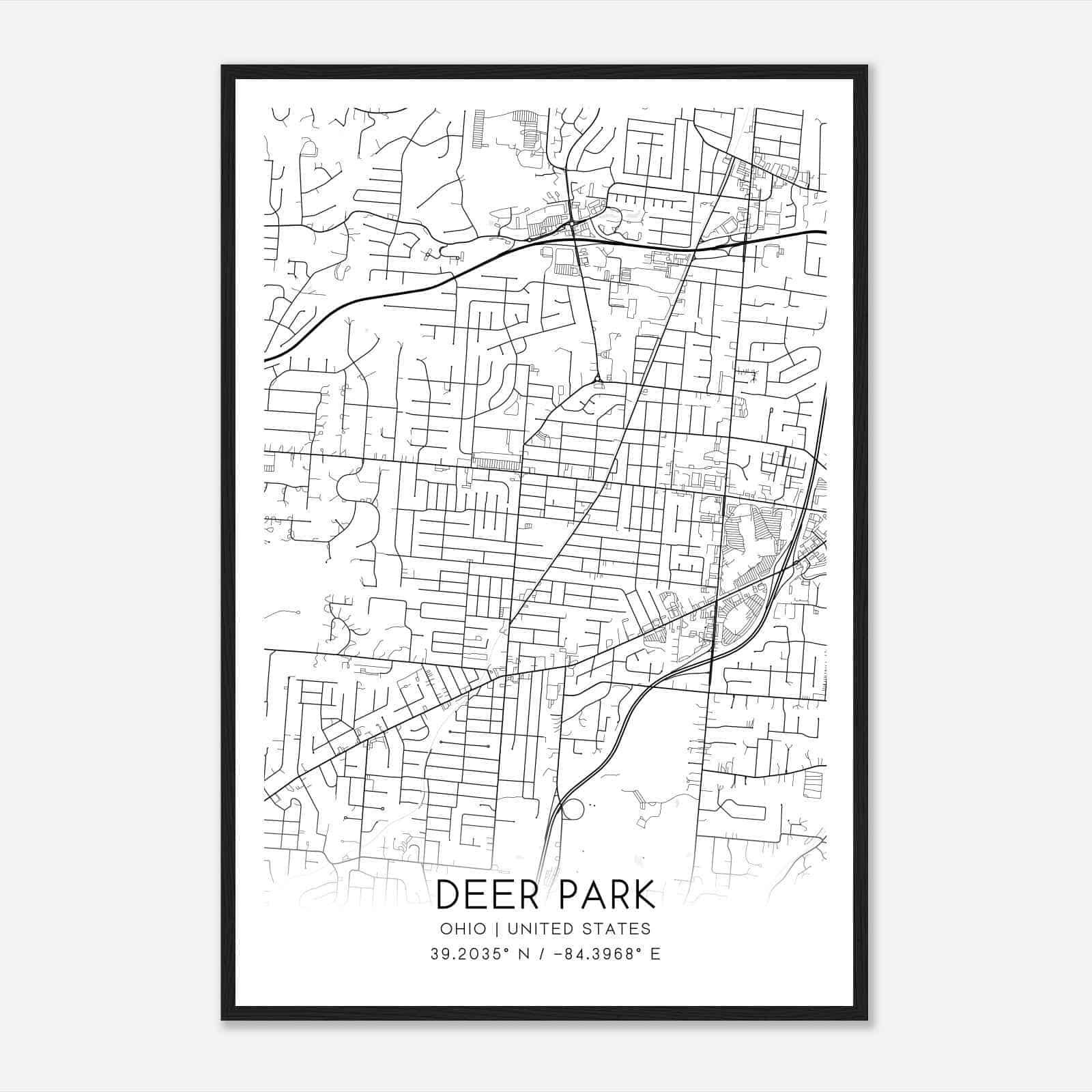 Deer Park Ohio Map Poster, Modern Home Decor Wall Art Print
