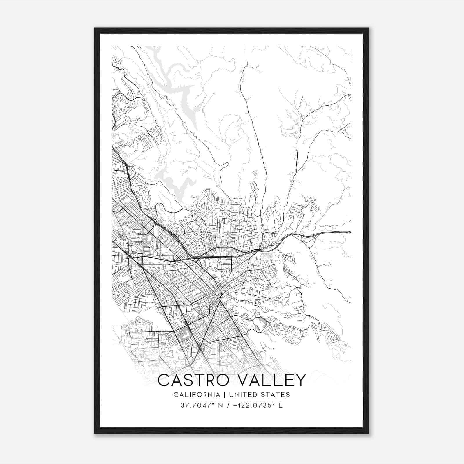 Castro Valley California Map Poster, Modern Home Decor Wall Art Print