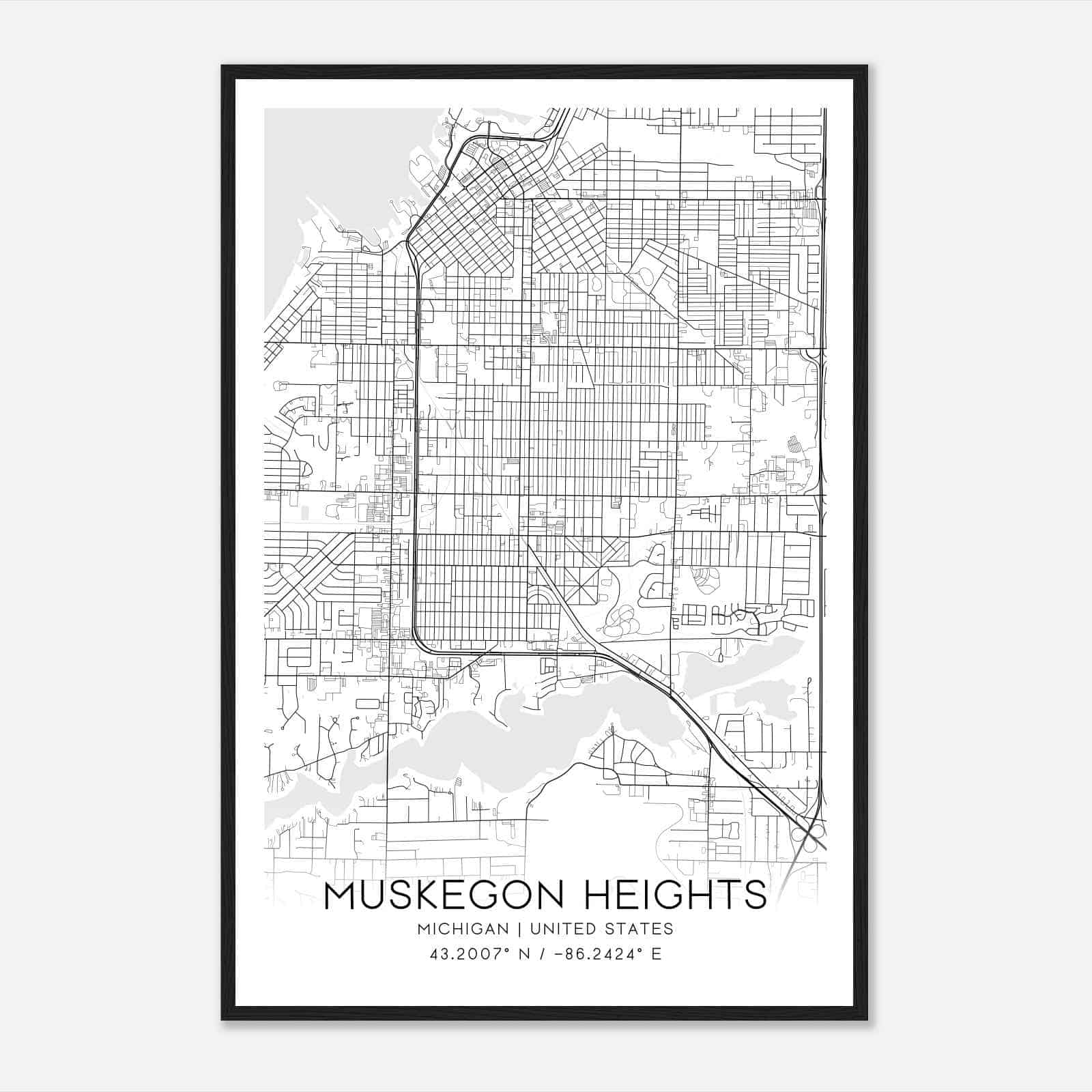 Muskegon Heights Michigan Map Poster, Modern Home Decor Wall Art Print