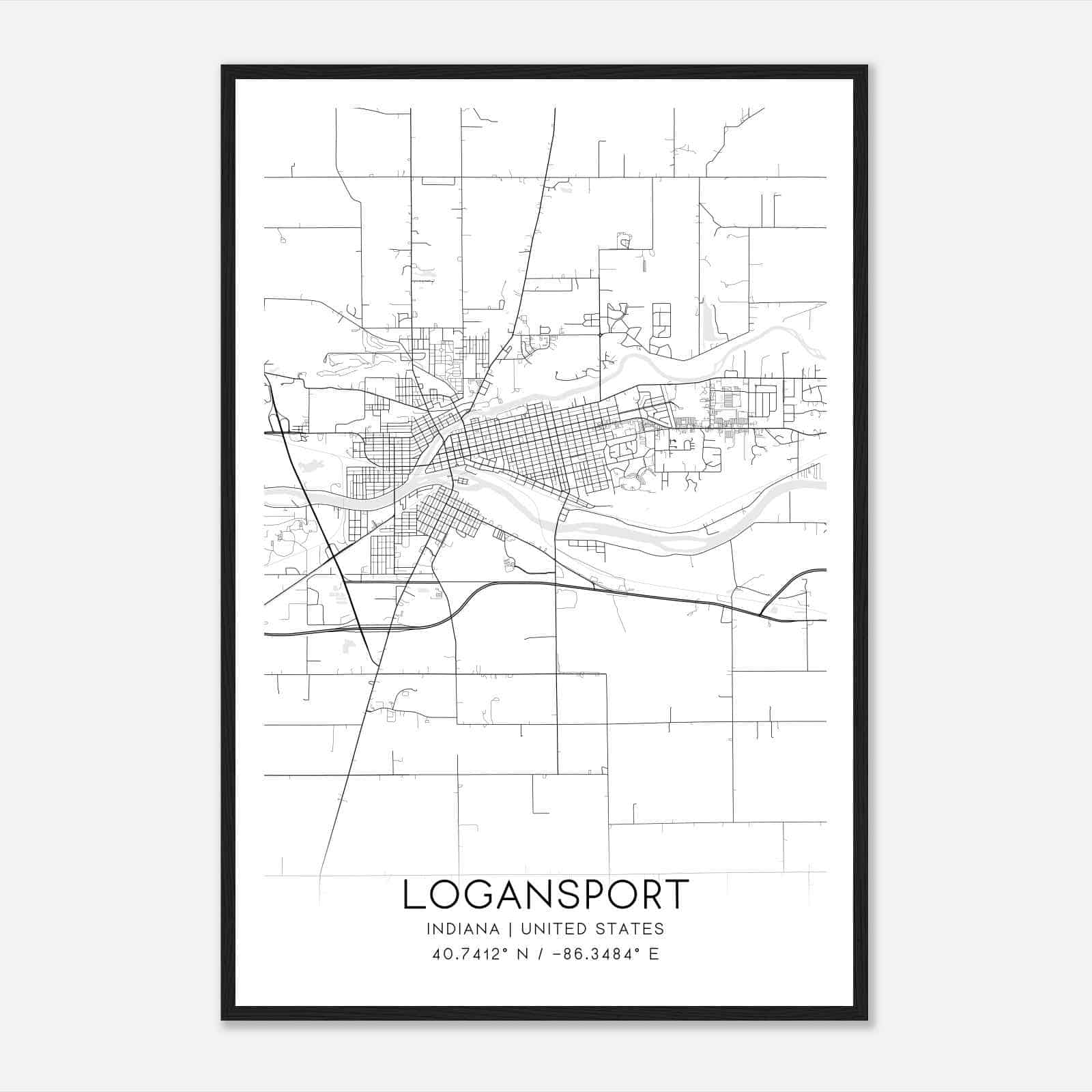 Logansport Indiana Map Poster, Modern Home Decor Wall Art Print