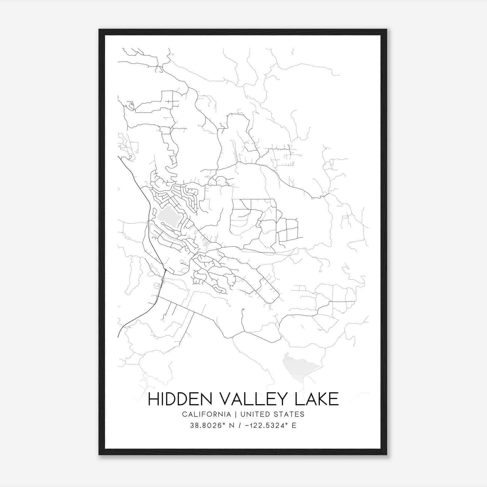 Hidden Valley Lake California Map Poster, Modern Home Decor Wall Art Print