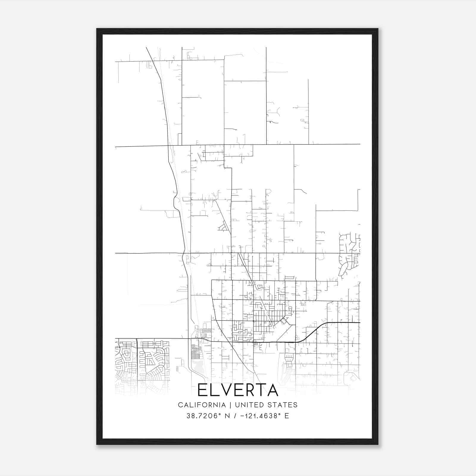 Elverta California Map Poster, Modern Home Decor Wall Art Print