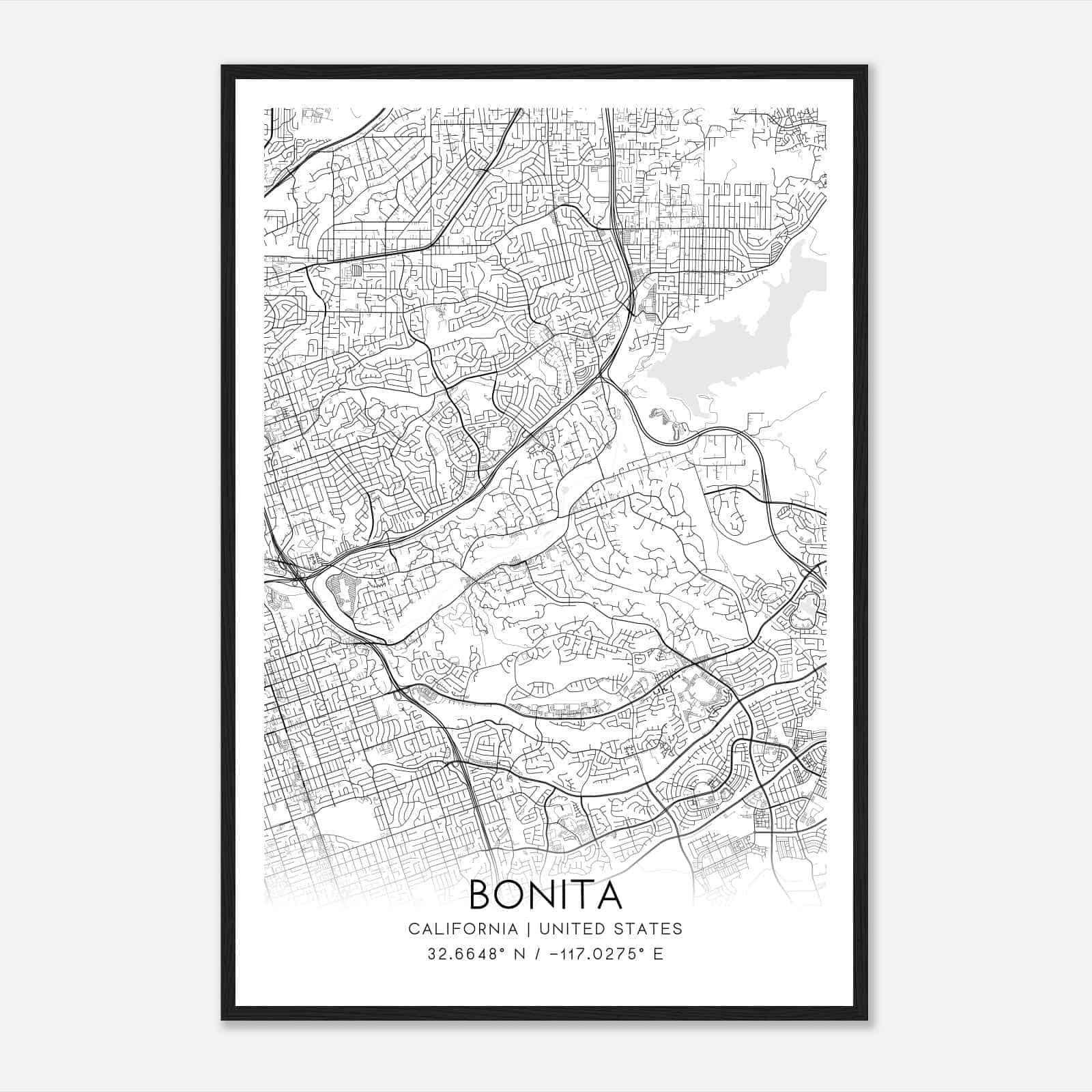 Bonita California Map Poster, Modern Home Decor Wall Art Print