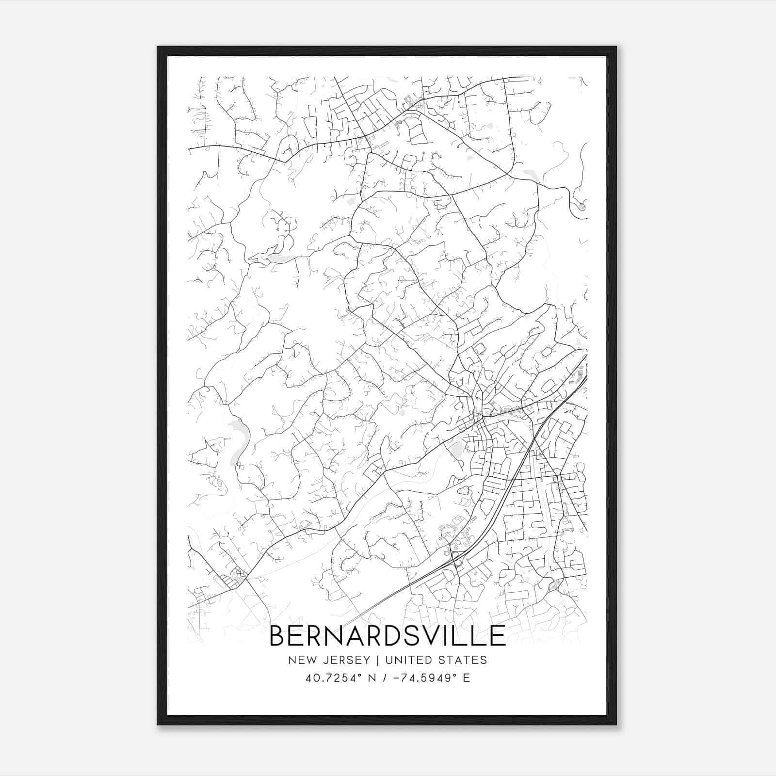 Bernardsville New Jersey Map Poster, Modern Home Decor Wall Art Print