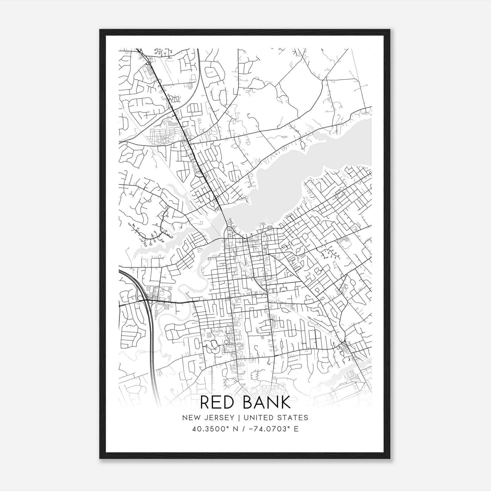 Red Bank New Jersey Map Poster, Modern Home Decor Wall Art Print