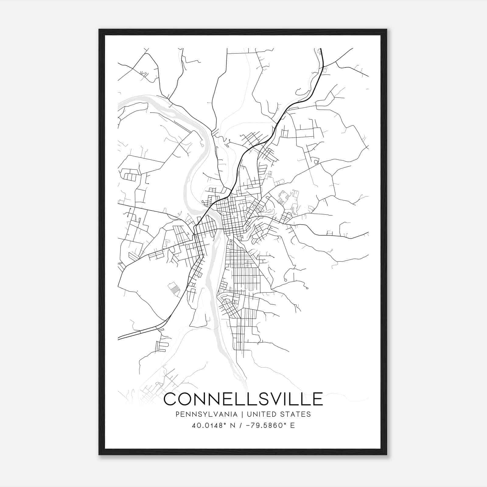 Connellsville Pennsylvania Map Poster, Modern Home Decor Wall Art Print