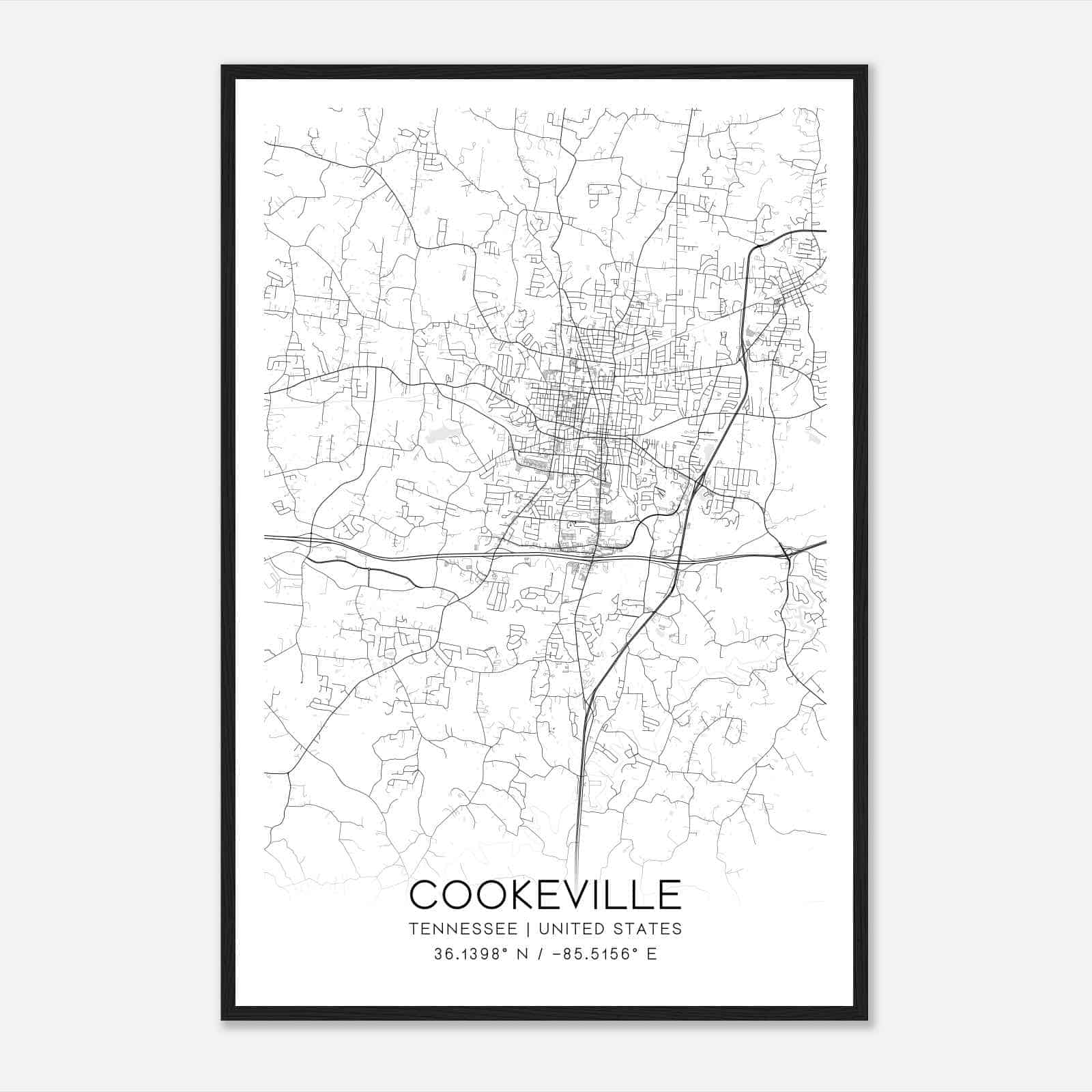 Cookeville Tennessee Map Poster, Modern Home Decor Wall Art Print