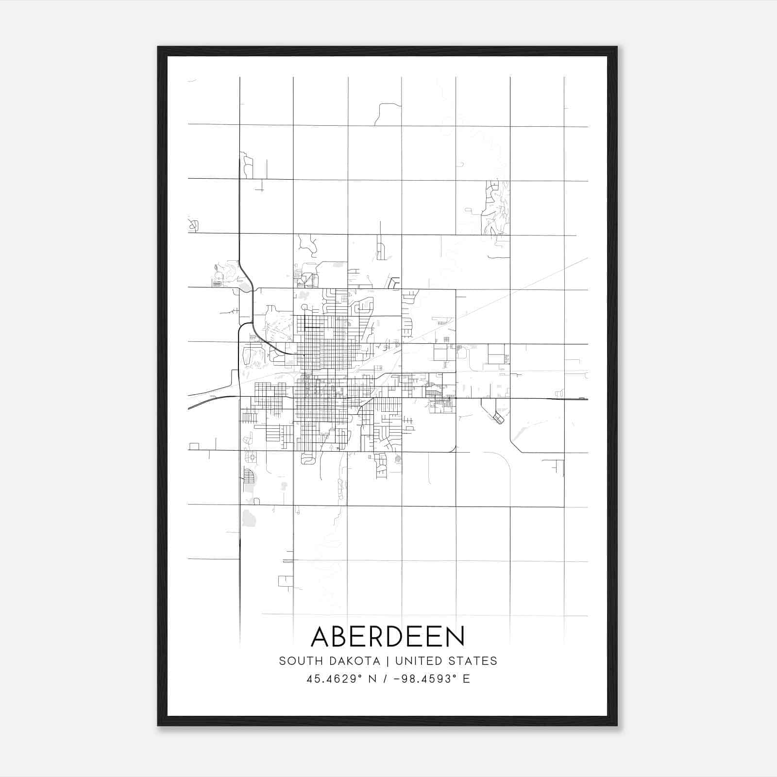 Aberdeen South Dakota Map Poster, Modern Home Decor Wall Art Print