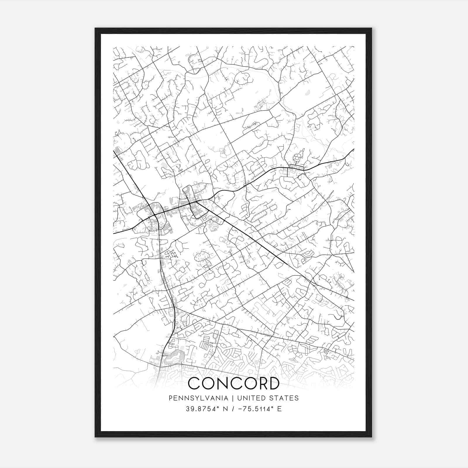 Concord Pennsylvania Map Poster, Modern Home Decor Wall Art Print