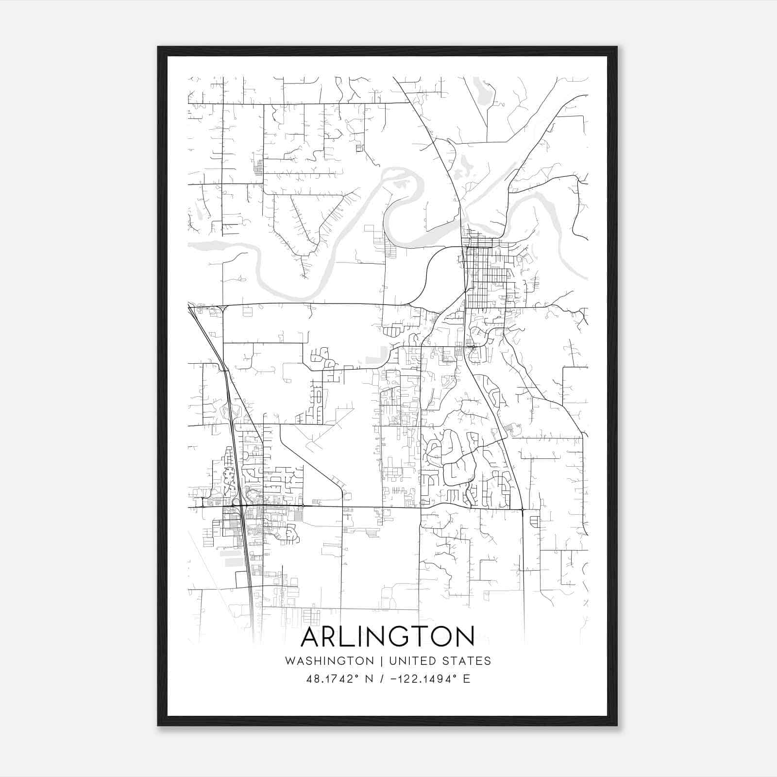 Arlington Washington Map Poster, Modern Home Decor Wall Art Print