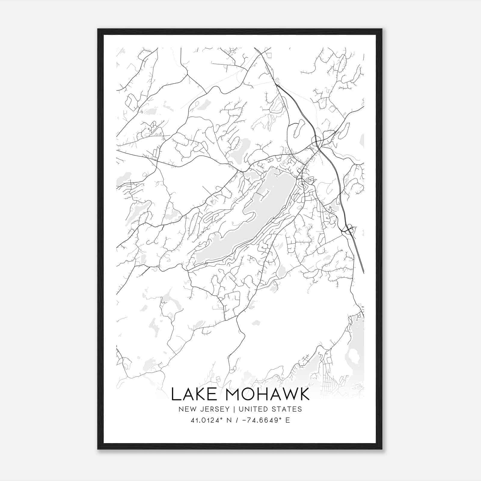 Lake Mohawk New Jersey Map Poster, Modern Home Decor Wall Art Print