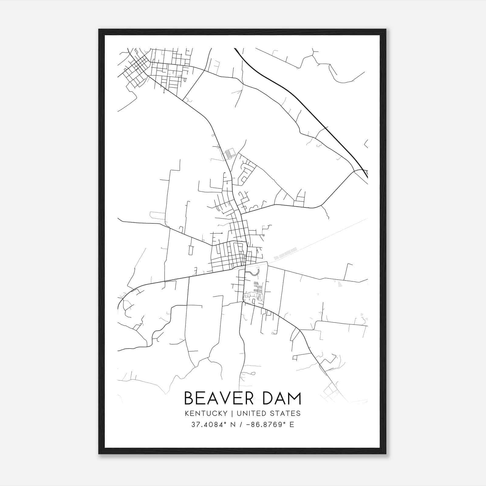 Beaver Dam Kentucky Map Poster, Modern Home Decor Wall Art Print