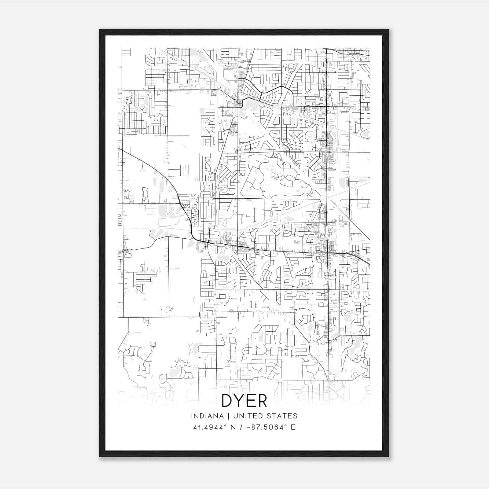 Dyer Indiana Map Poster, Modern Home Decor Wall Art Print