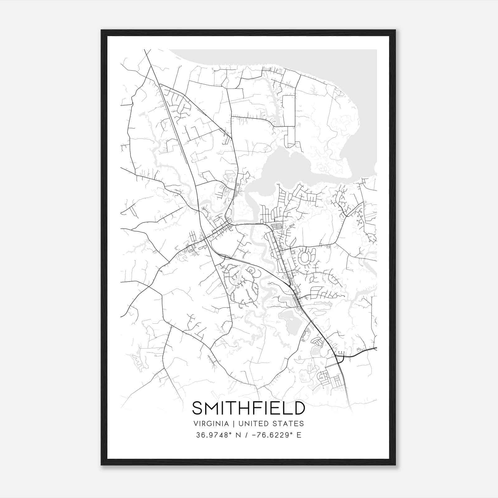 Smithfield Virginia Map Poster, Modern Home Decor Wall Art Print