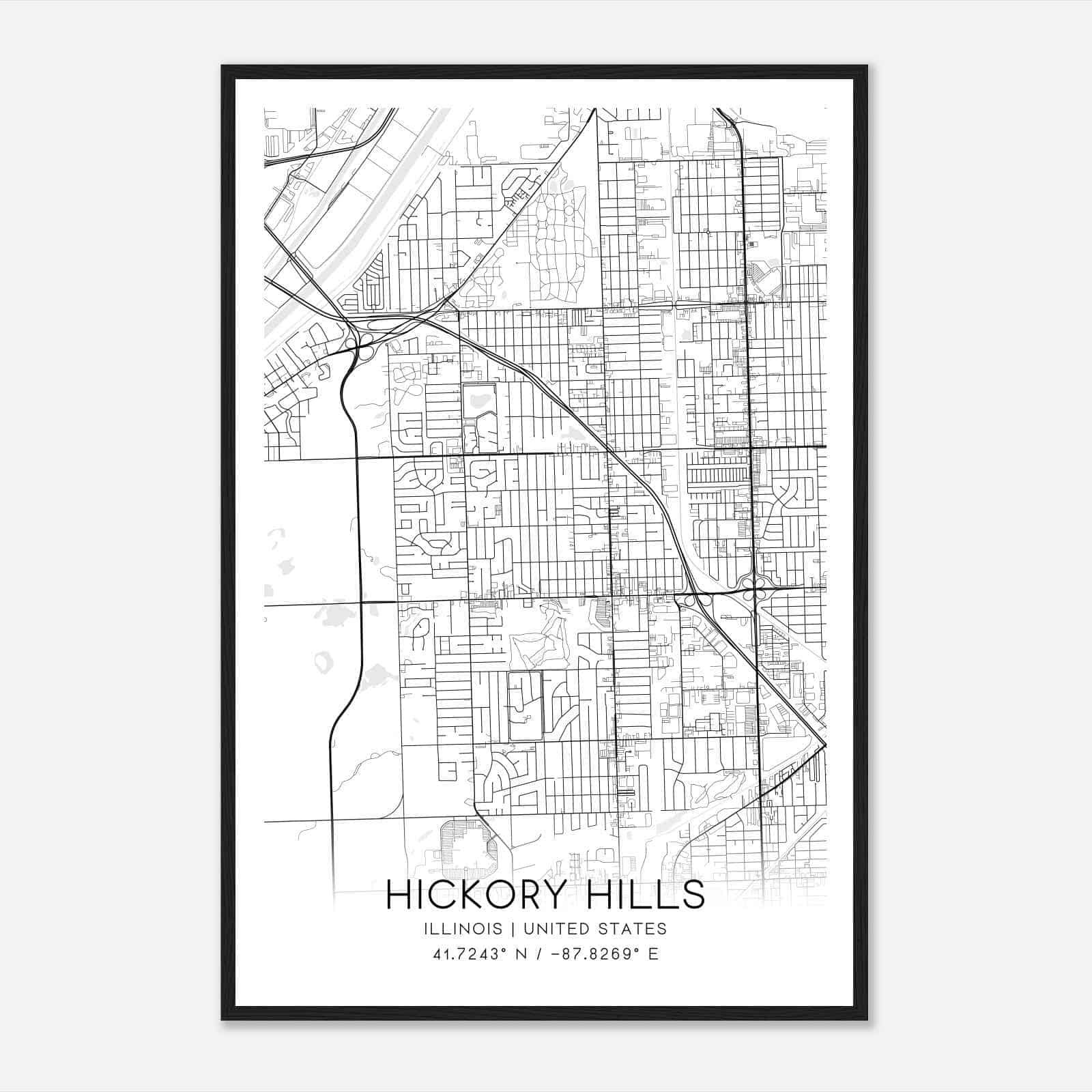 Hickory Hills Illinois Map Poster, Modern Home Decor Wall Art Print