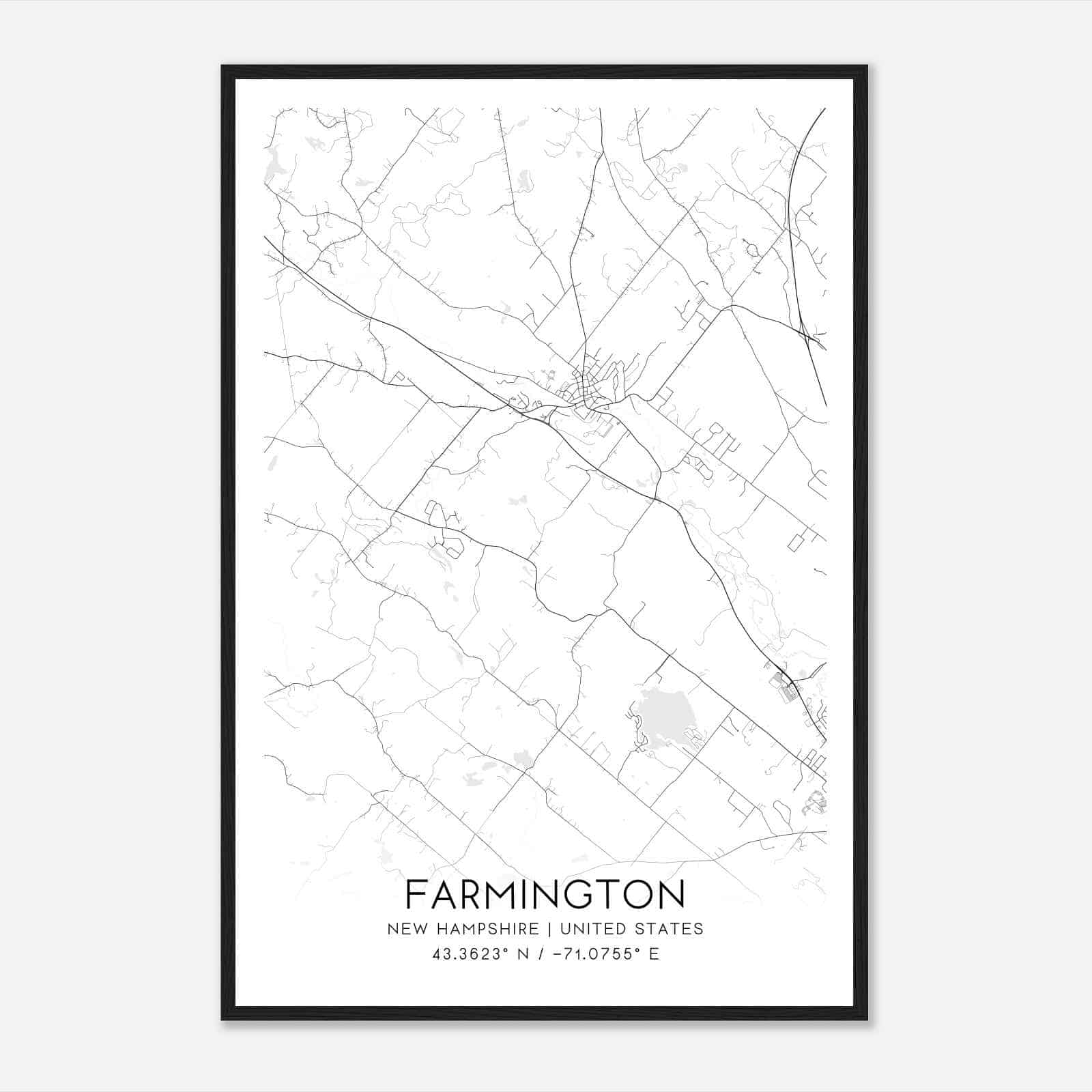 Farmington New Hampshire Map Poster, Modern Home Decor Wall Art Print