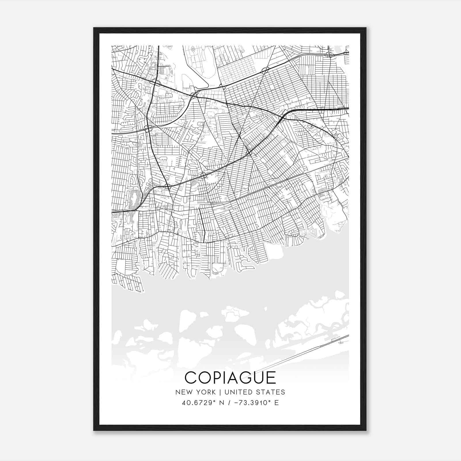 Copiague New York Map Poster, Modern Home Decor Wall Art Print