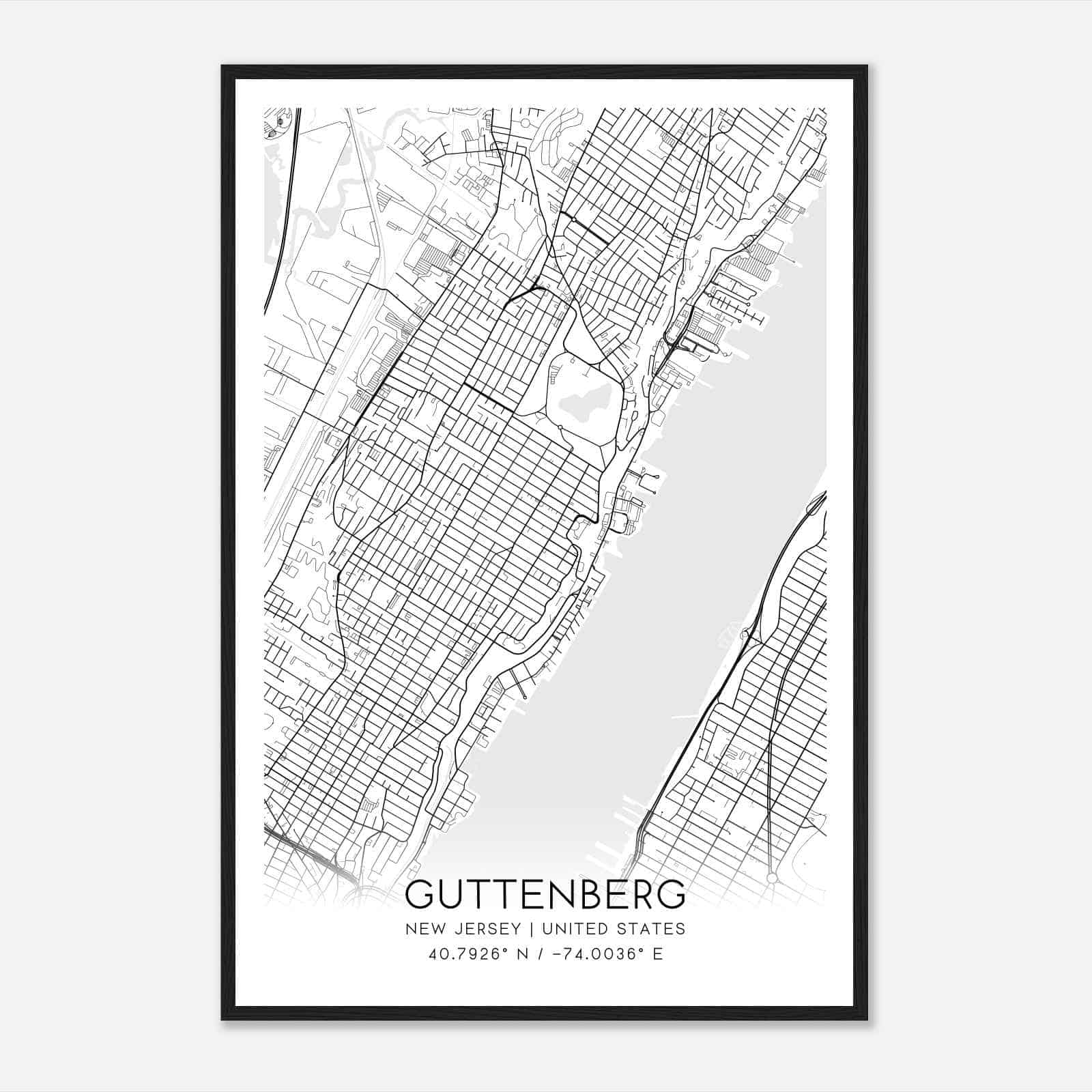 Guttenberg New Jersey Map Poster, Modern Home Decor Wall Art Print