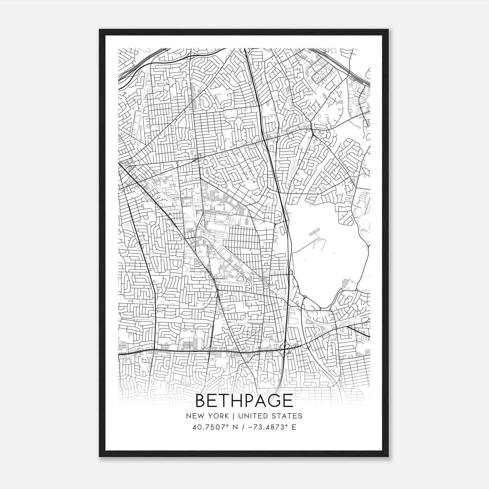 Bethpage New York Map Poster, Modern Home Decor Wall Art Print