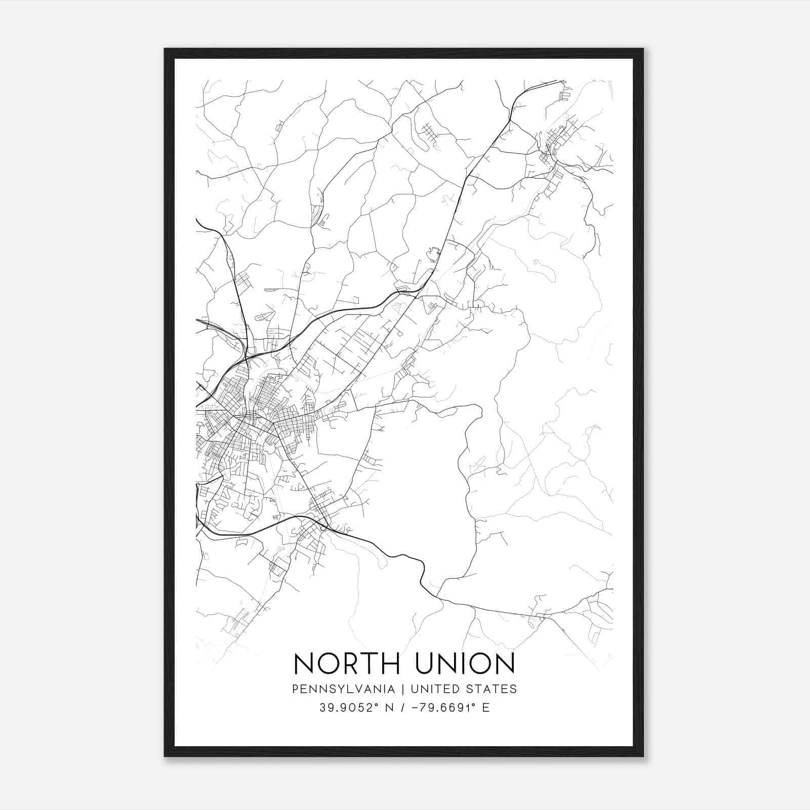 North Union Pennsylvania Map Poster, Modern Home Decor Wall Art Print North Union Pennsylvania Map Poster, Modern Home Decor Wall Art Print