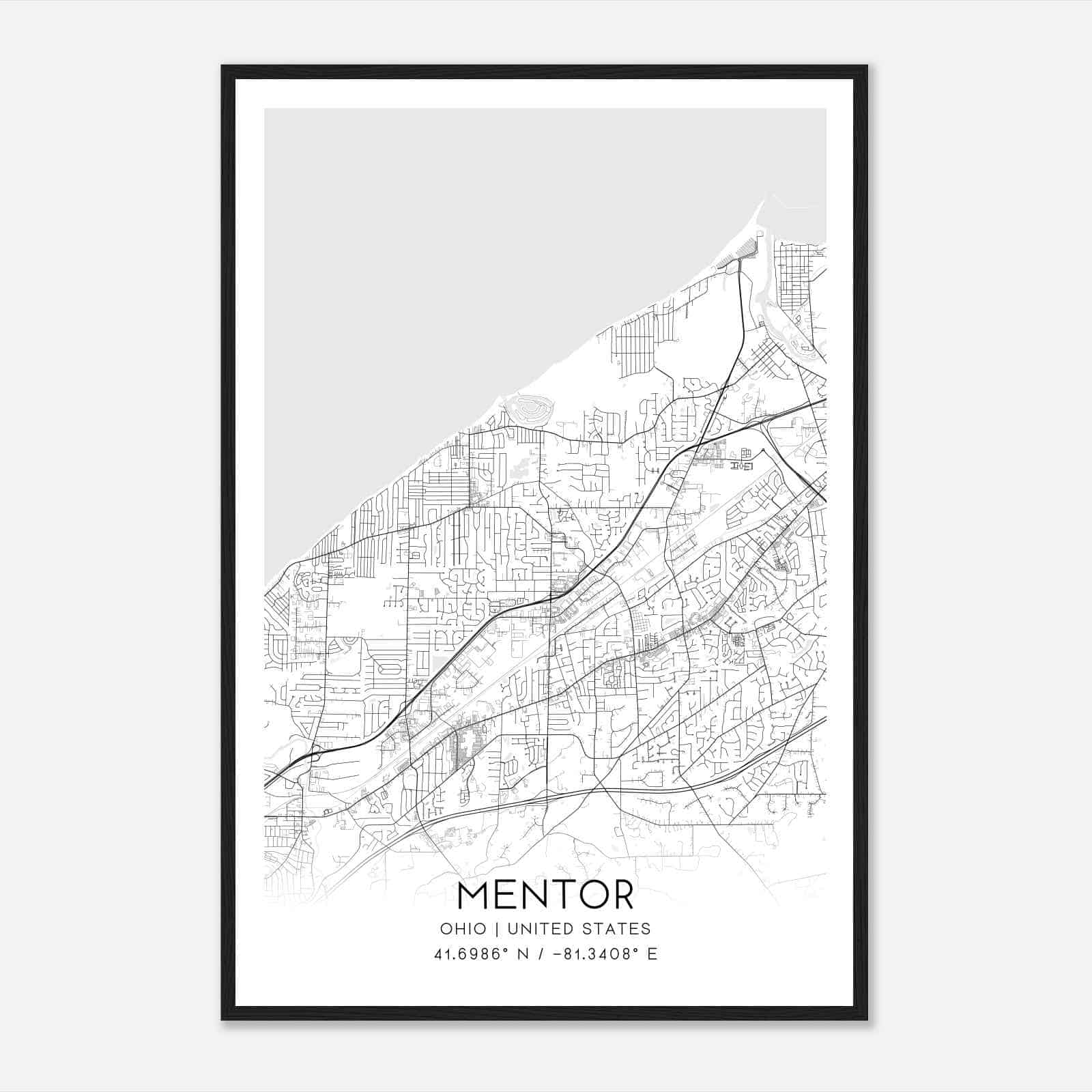 Mentor Ohio Map Poster, Modern Home Decor Wall Art Print Mentor Ohio Map Poster, Modern Home Decor Wall Art Print