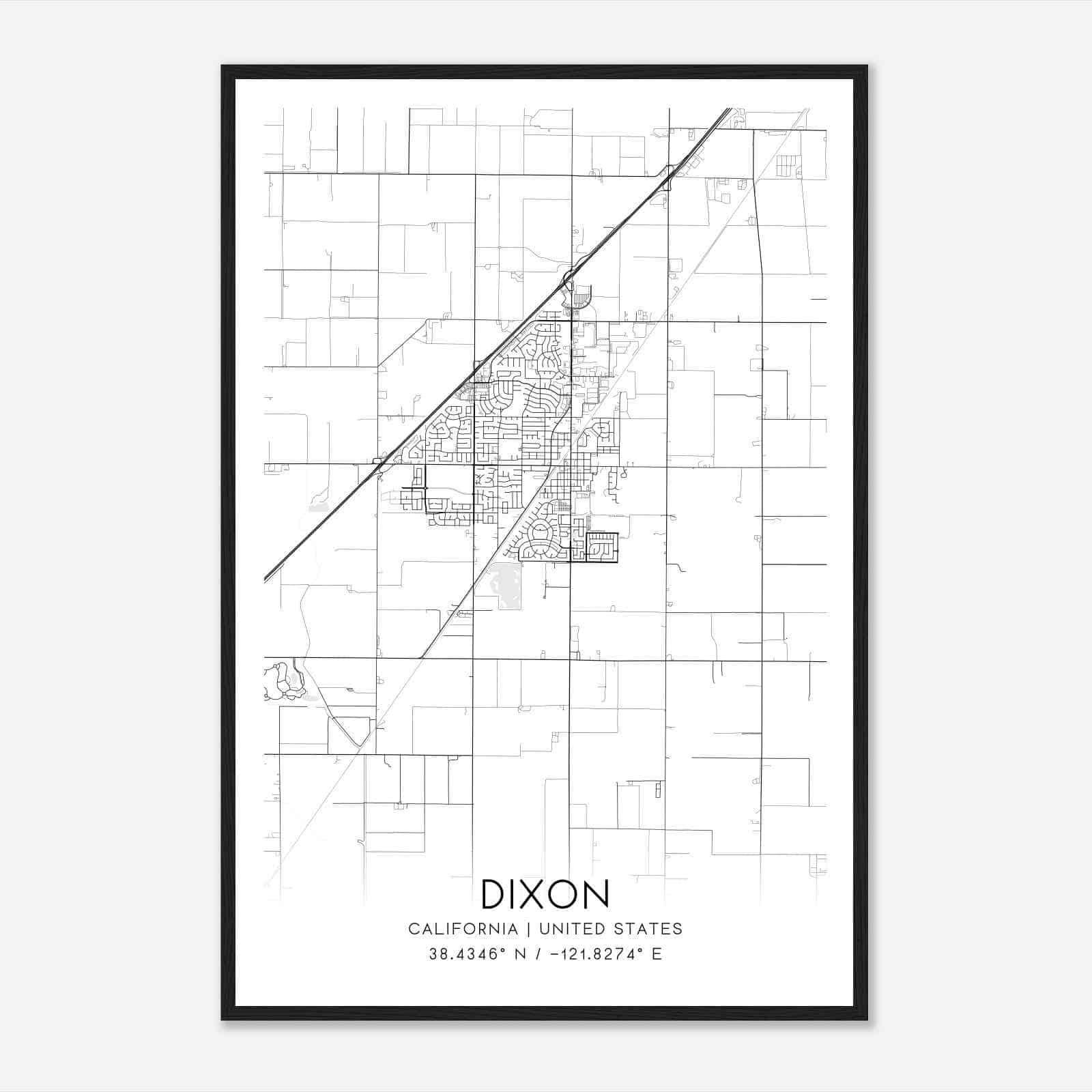Dixon California Map Poster, Modern Home Decor Wall Art Print