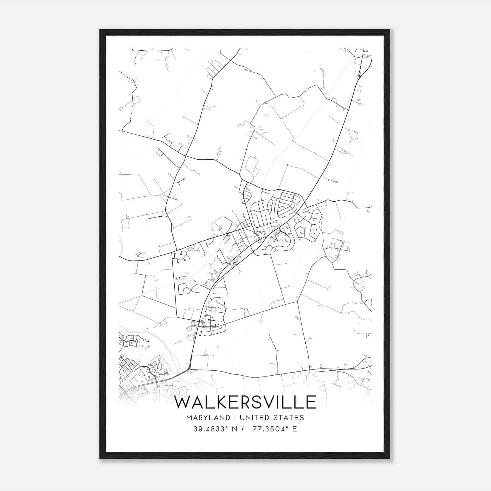 Walkersville Maryland Map Poster, Modern Home Decor Wall Art Print