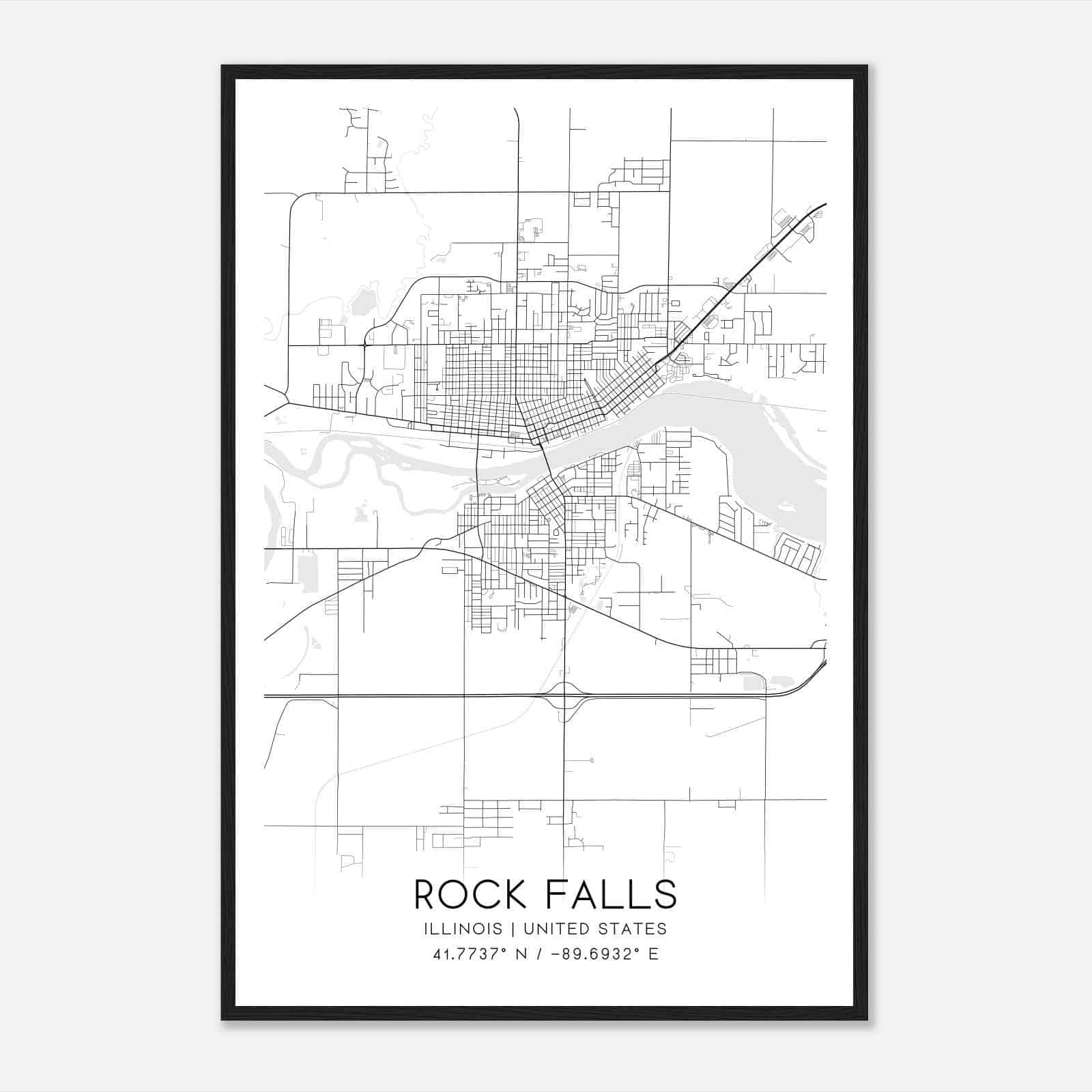 Rock Falls Illinois Map Poster, Modern Home Decor Wall Art Print