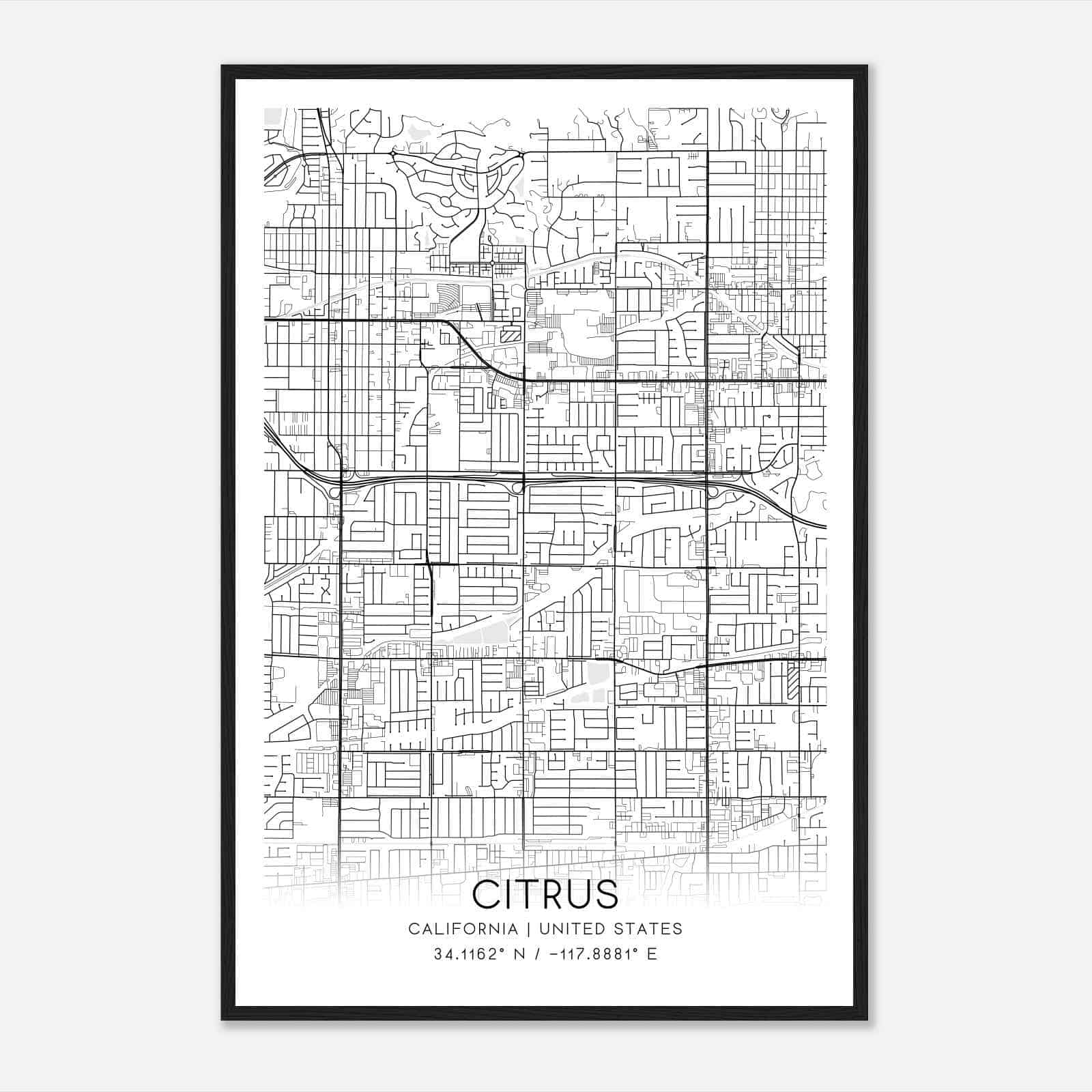 Citrus California Map Poster, Modern Home Decor Wall Art Print