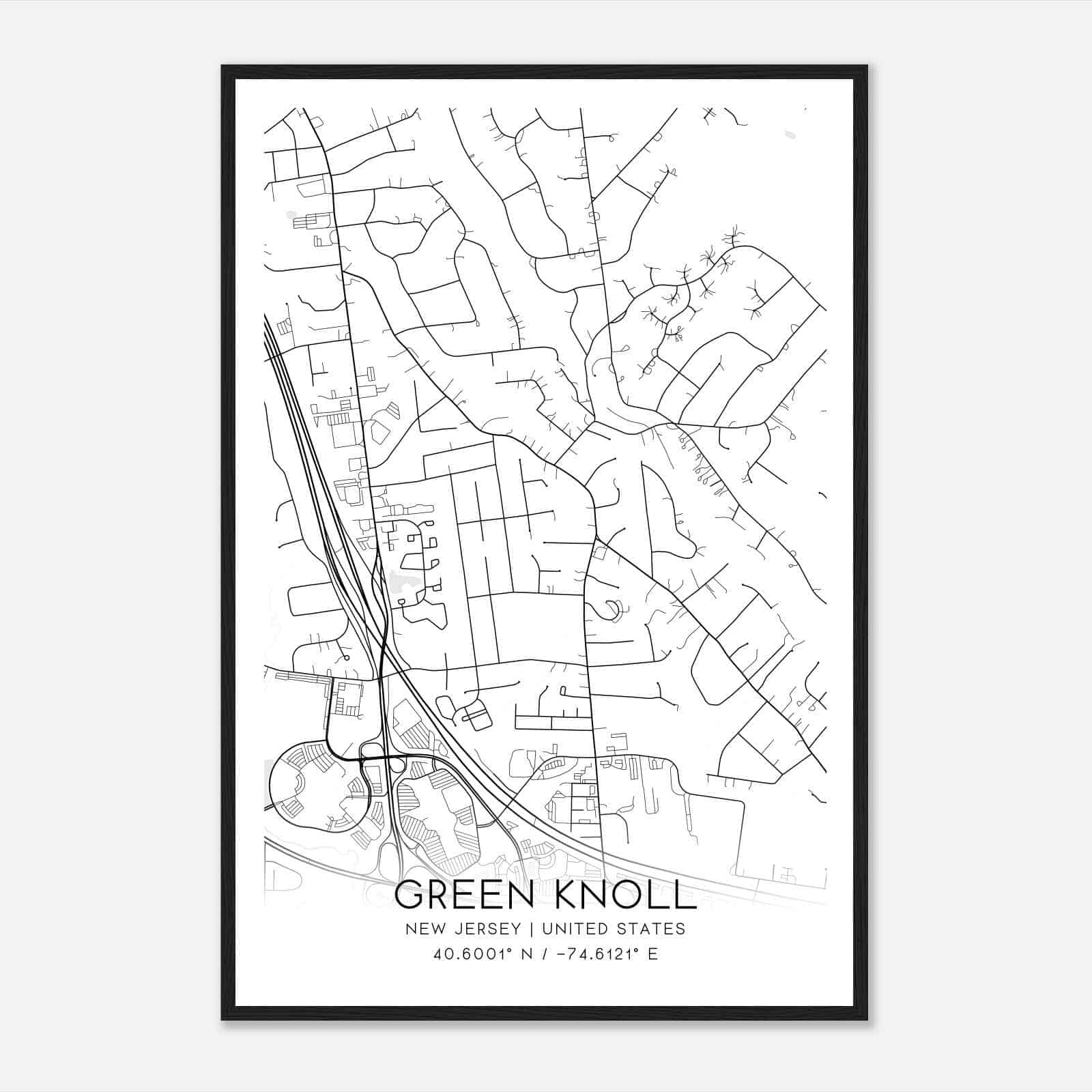 Green Knoll New Jersey Map Poster, Modern Home Decor Wall Art Print